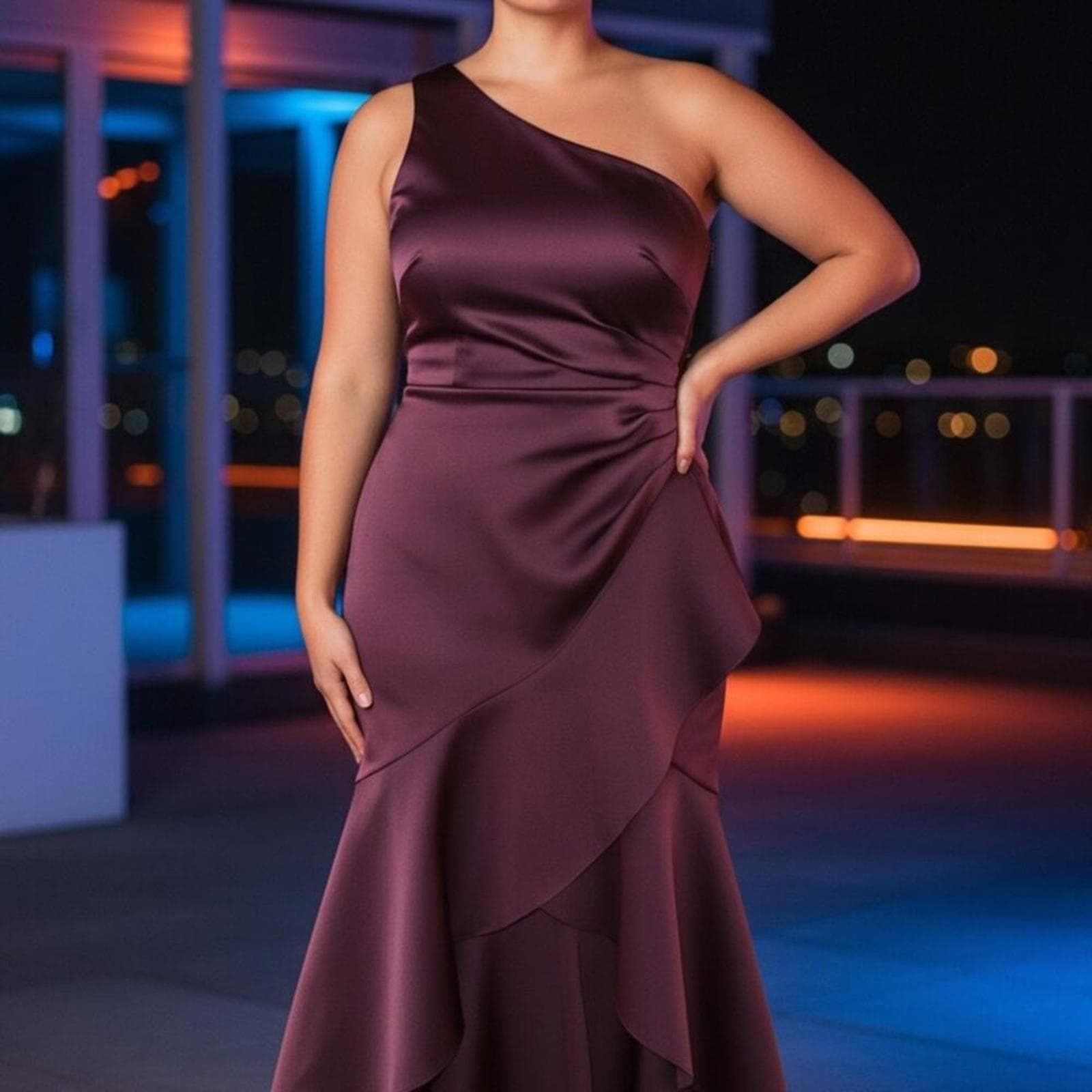 Eliza J One-Shoulder Dress in Deep Purple - Image 1