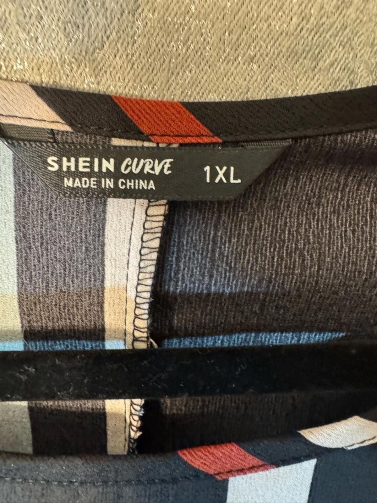 Striped Long-Sleeve Maxi Dress in Teal, Black and Rust - Thumbnail 4