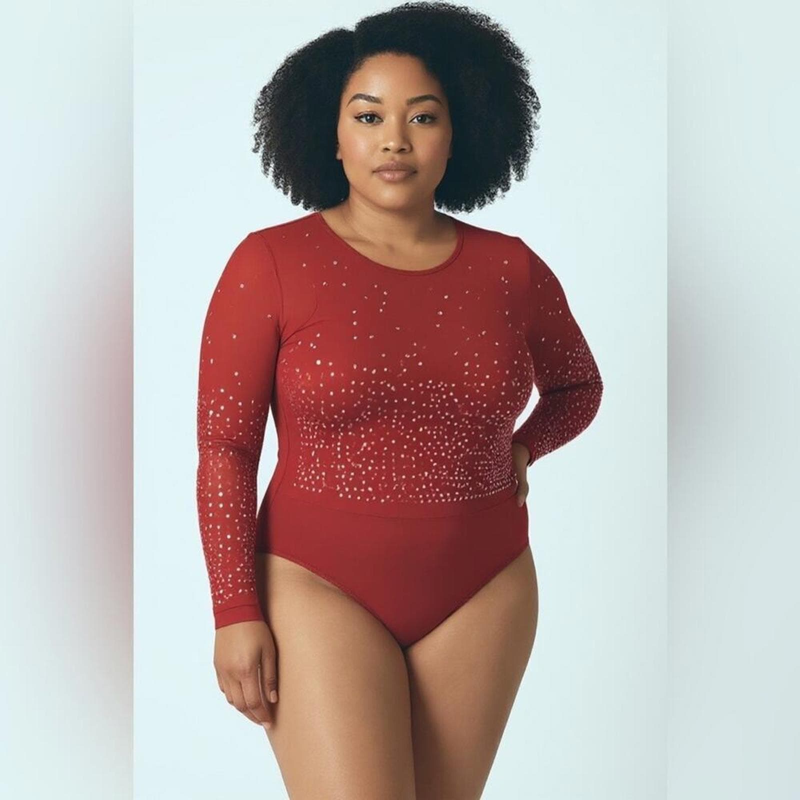 Plus size red sequined bodysuit - Image 1