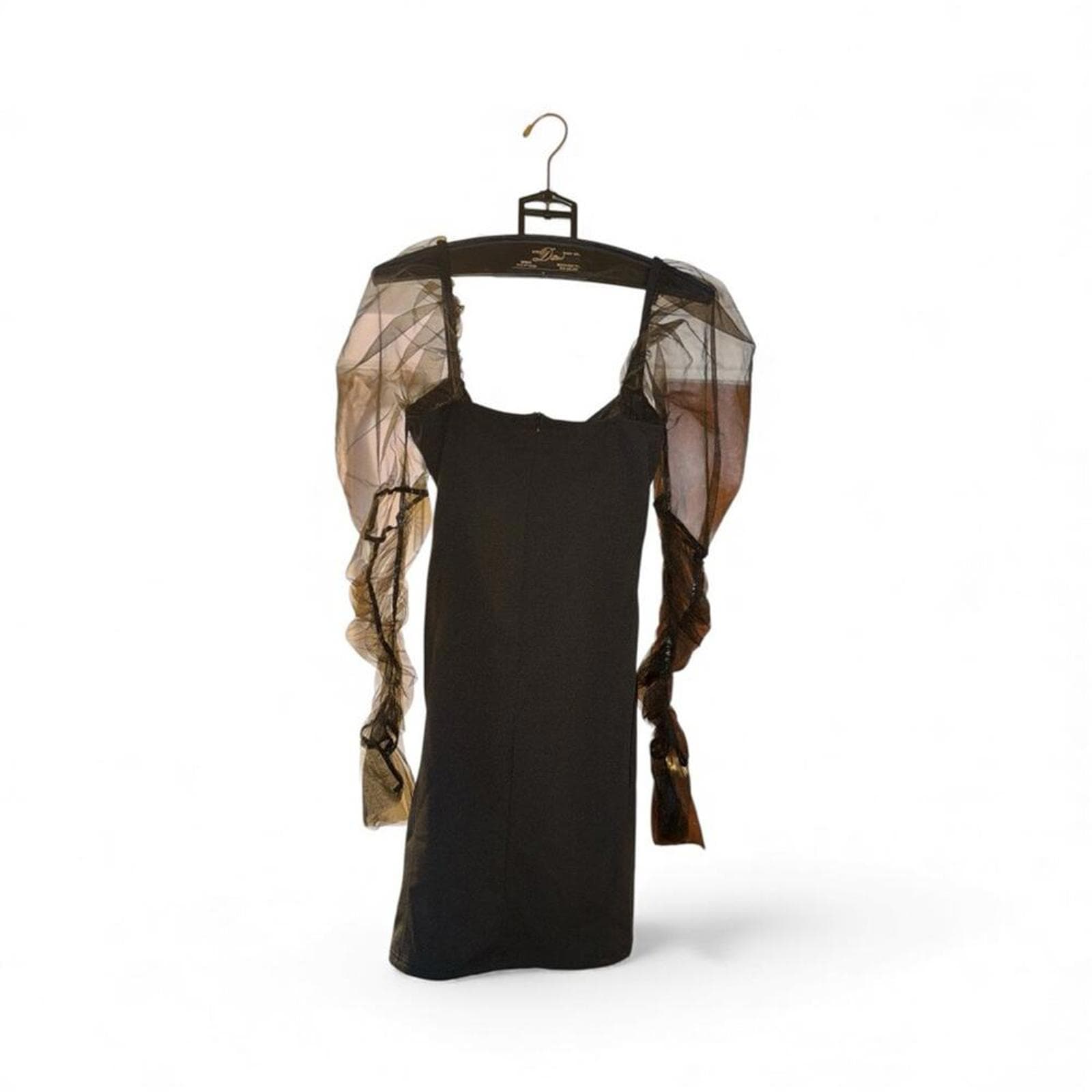 Elegant Black Mini Dress with Sheer Sleeves - Thumbnail 3