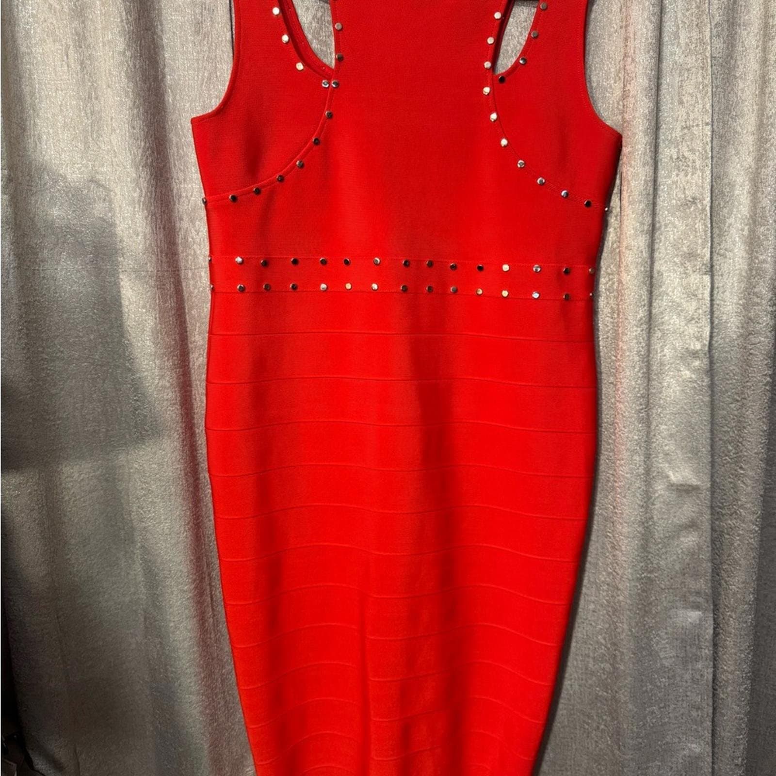 Studded Cut Out Bandage Knit Pencil Dress - Thumbnail 2