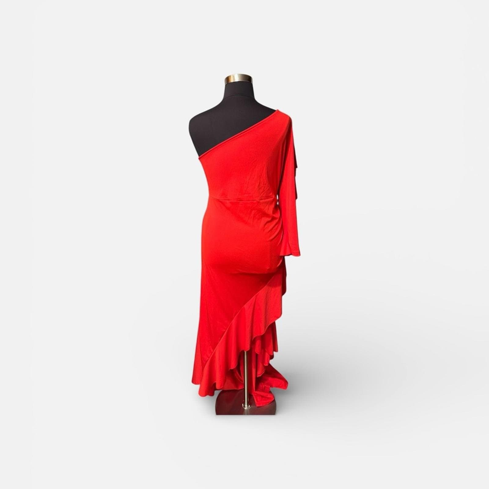 Chic One-Shoulder Red Dress - Thumbnail 3