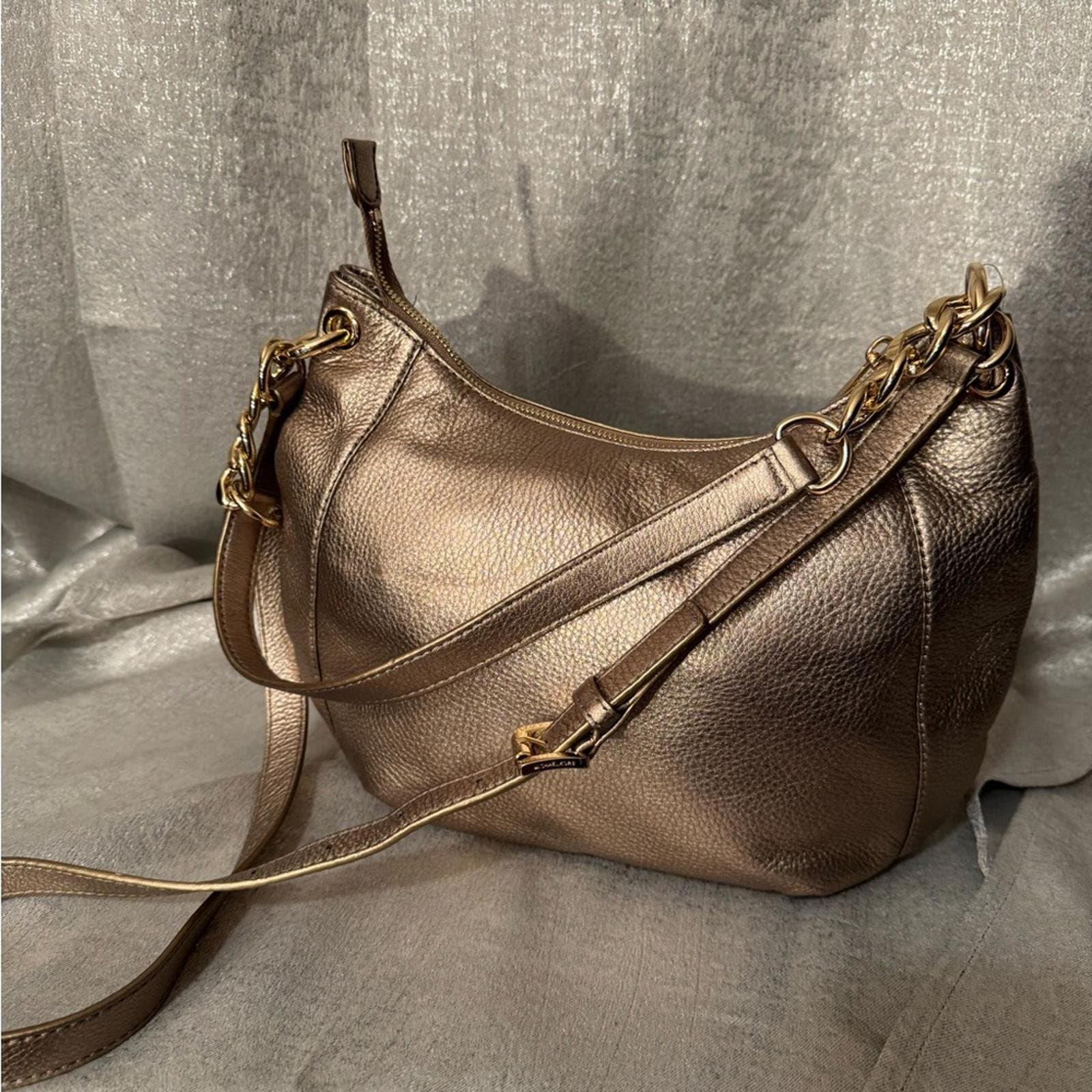 Michael Kors Womens 'Charm Tassel' Casual Leather Shoulder Bag Metallic - Thumbnail 2