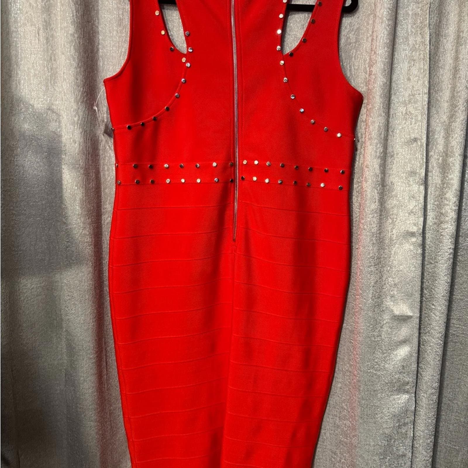 Studded Cut Out Bandage Knit Pencil Dress - Thumbnail 4