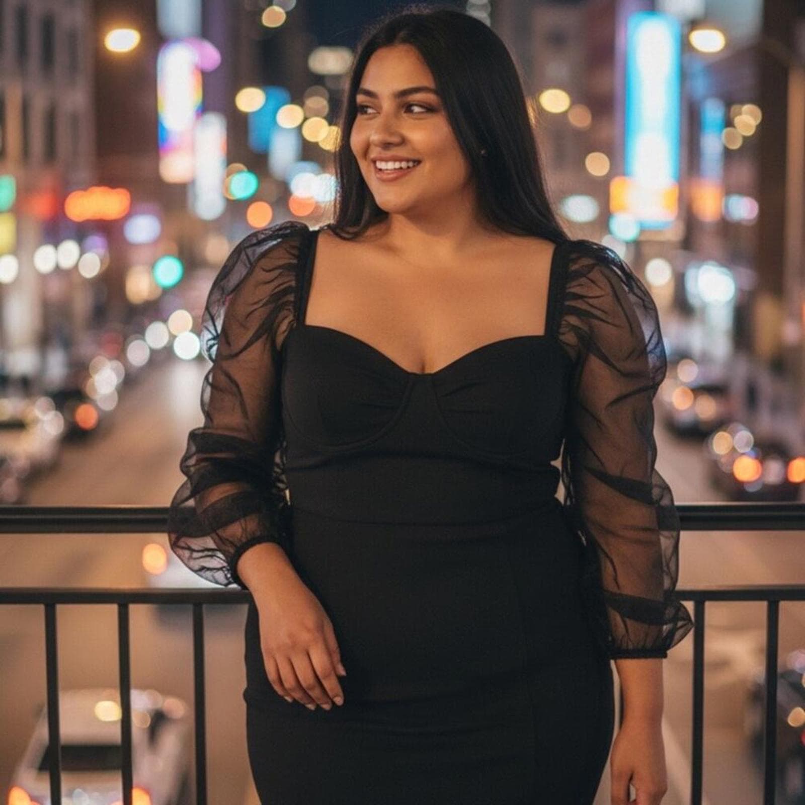 Elegant Black Mini Dress with Sheer Sleeves - Image 1