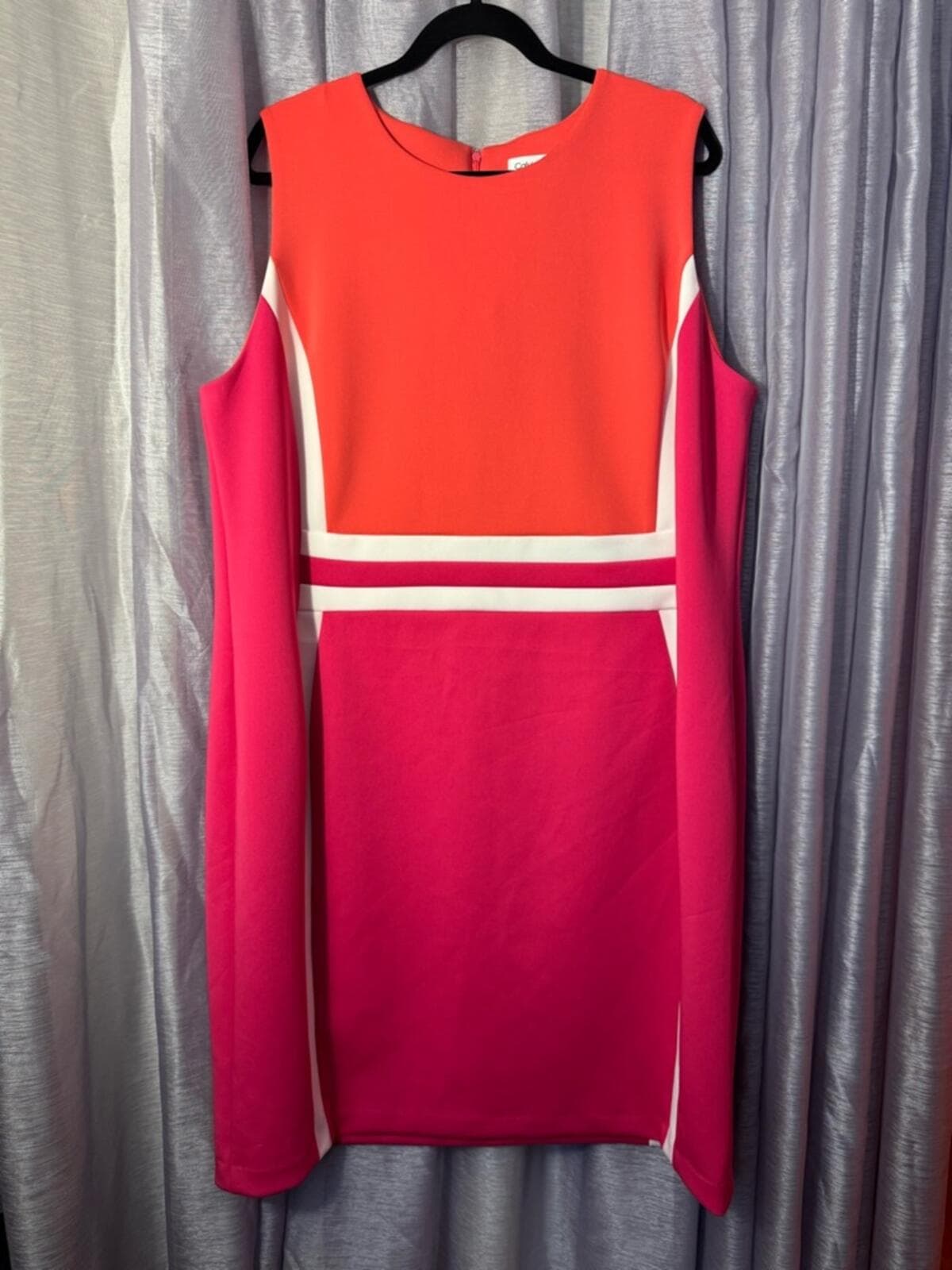 Calvin Klein Bright Orange Sheath Dress with White Trim - Thumbnail 2