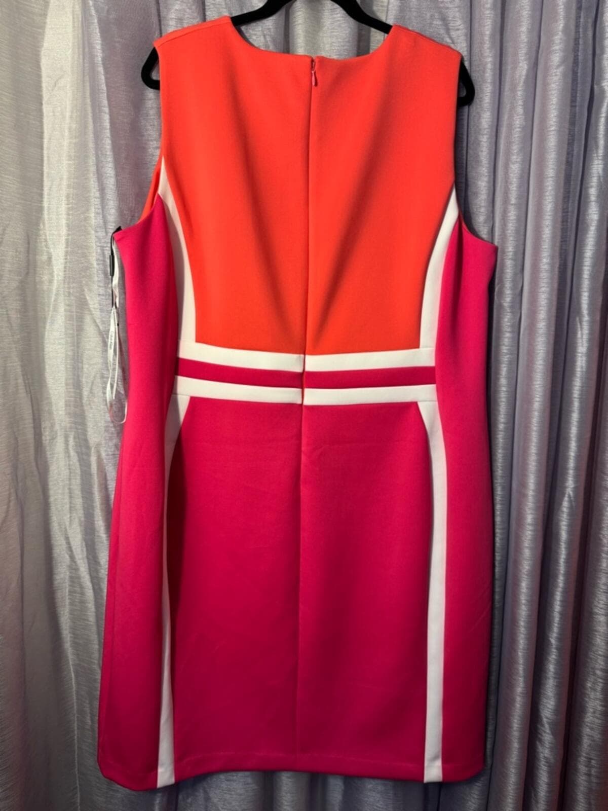Calvin Klein Bright Orange Sheath Dress with White Trim - Thumbnail 7