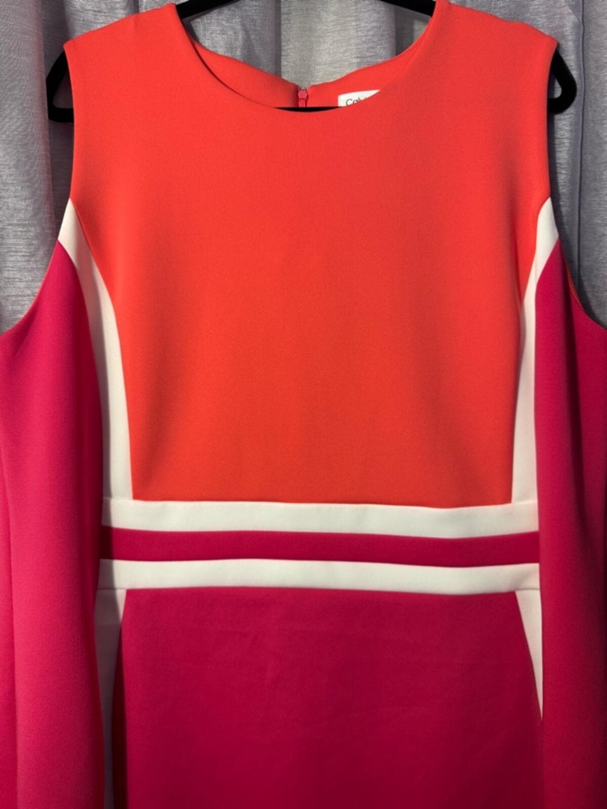 Calvin Klein Bright Orange Sheath Dress with White Trim - Thumbnail 3