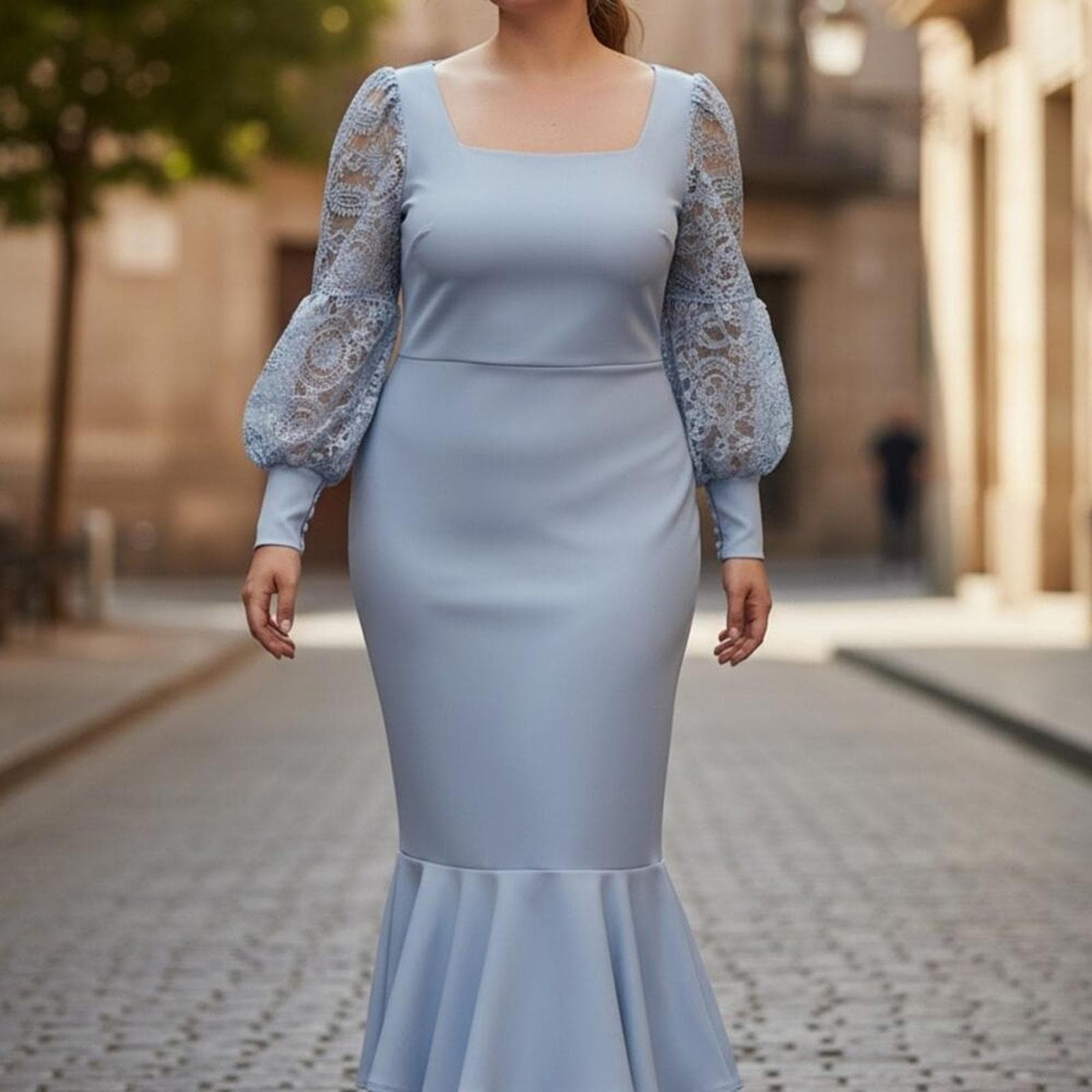 SHEIN Light Blue Lace Sleeve Dress - Image 1