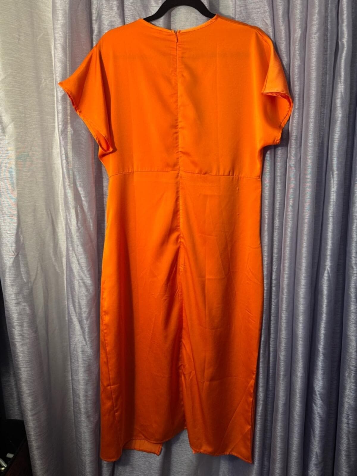 Elegant Orange Wrap Midi Dress with Side Button Trim - Thumbnail 6