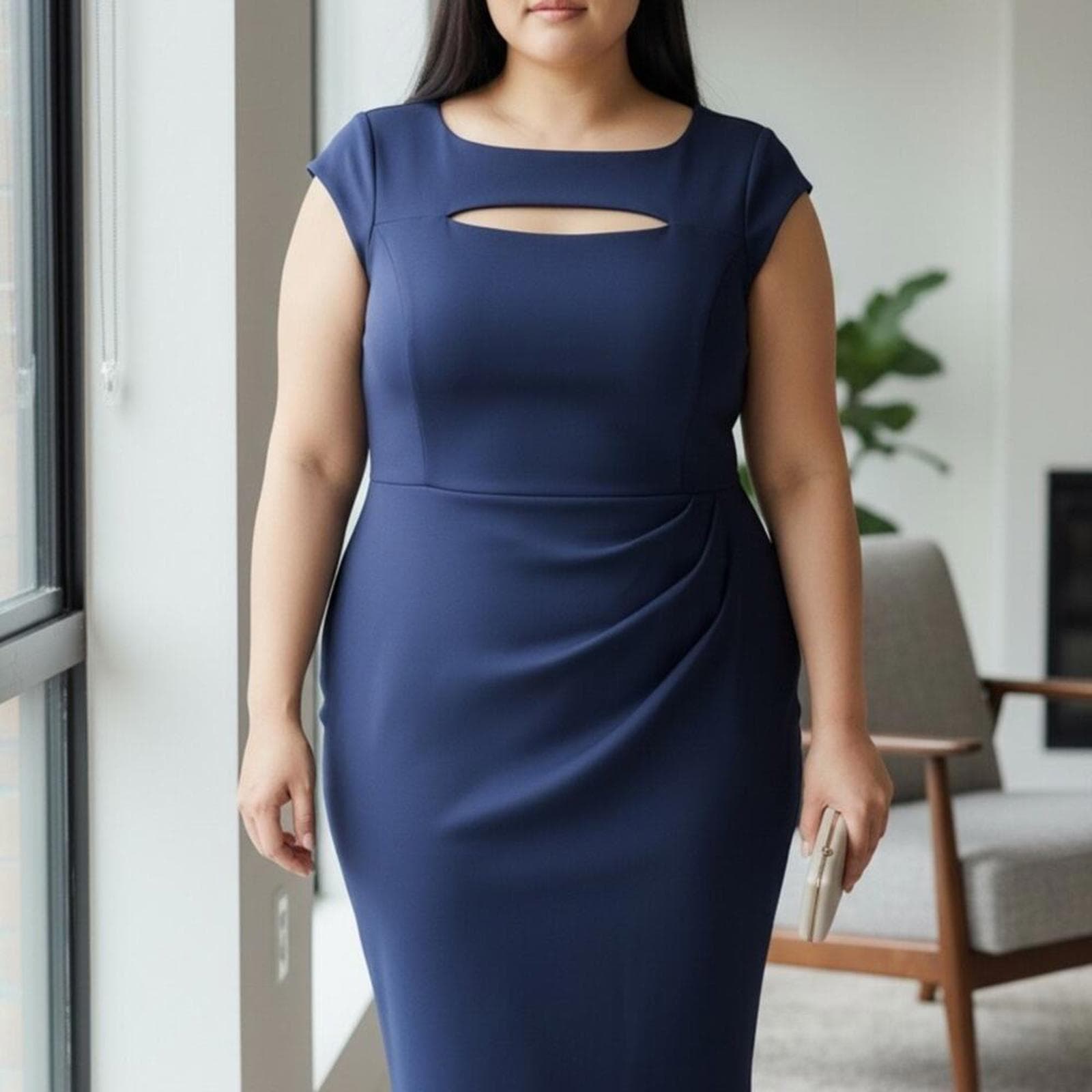 Lane Bryant Navy Cap Sleeve Midi Dress - Image 1