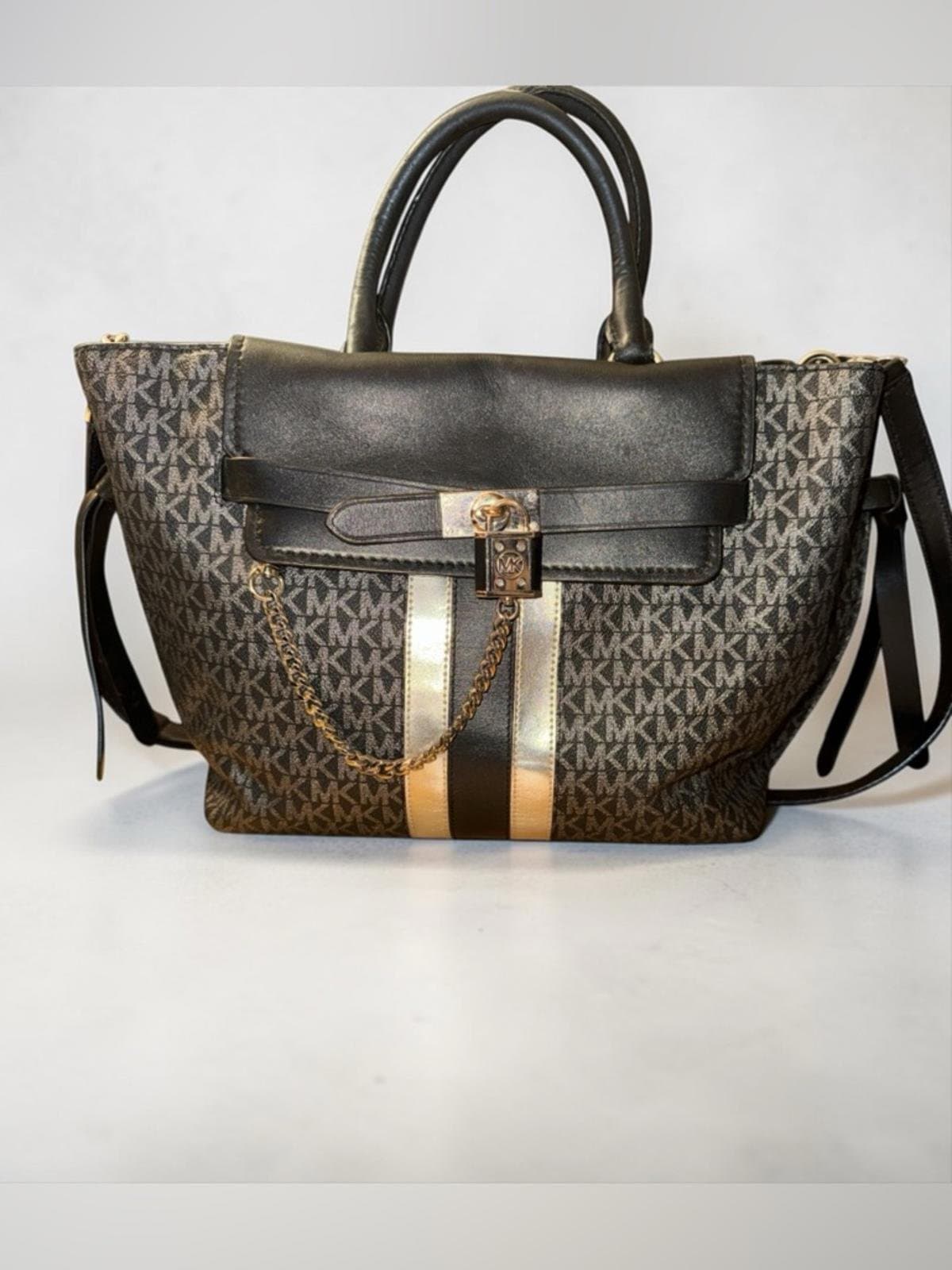 Michael Kors Hamilton Legacy Large Logo Stripe Belted Satchel - Image 1