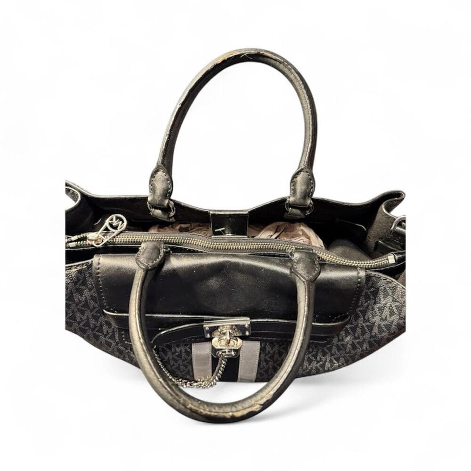 Michael Kors Hamilton Legacy Large Logo Stripe Belted Satchel - Thumbnail 6