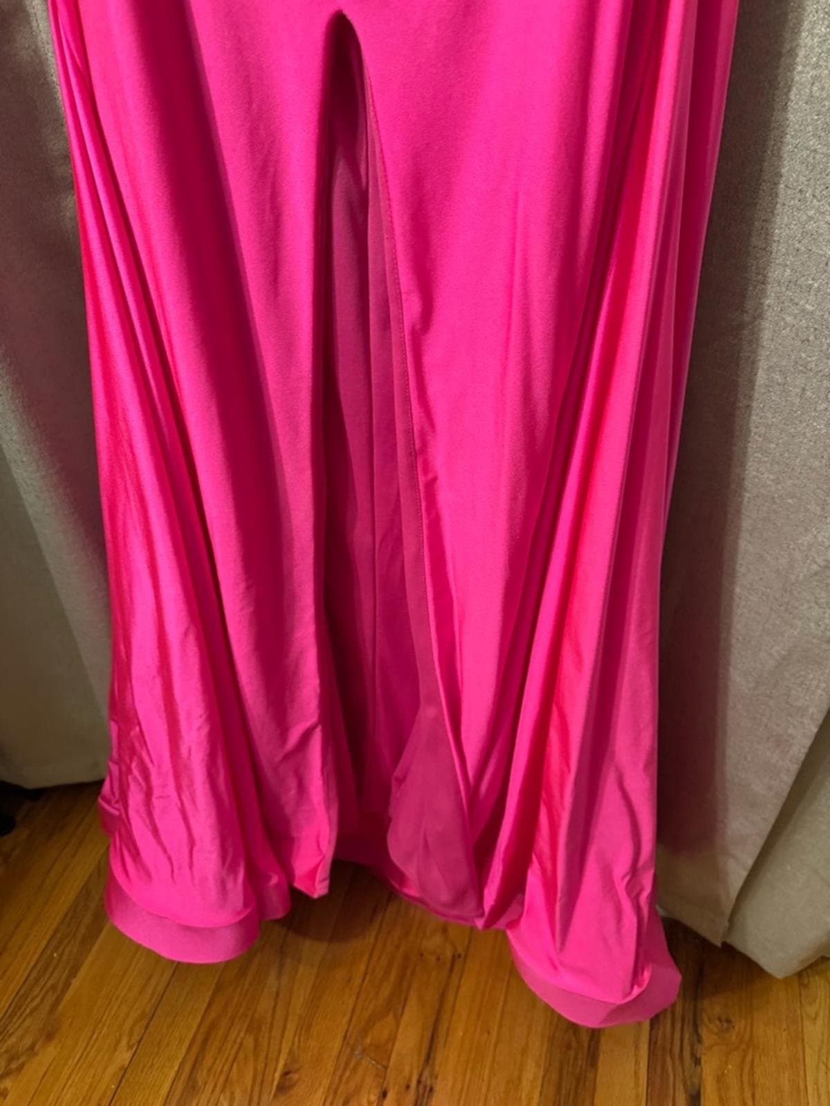 One-Shoulder Bright Pink Maxi Skirt with Side Slit - Thumbnail 4