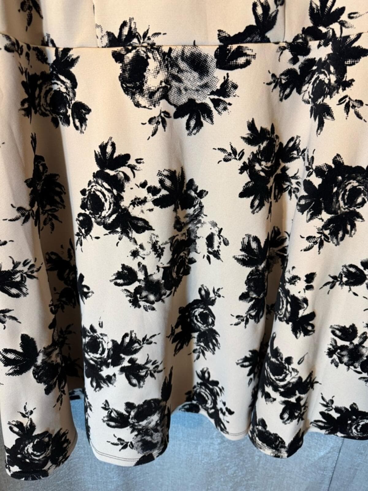 Trixxi Cream Mini Dress with Black Floral Print and Sheer Yoke - Thumbnail 4