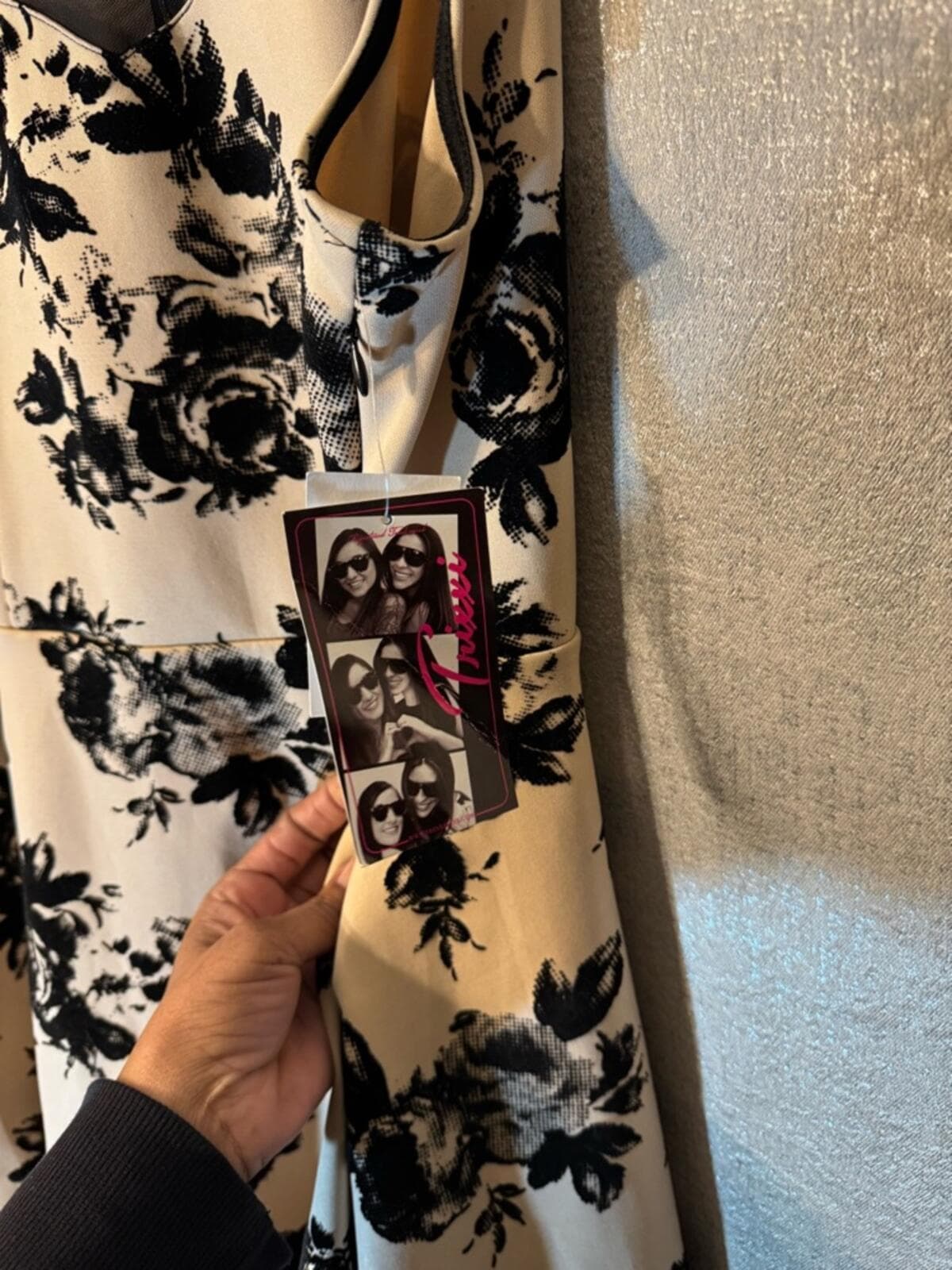 Trixxi Cream Mini Dress with Black Floral Print and Sheer Yoke - Thumbnail 5