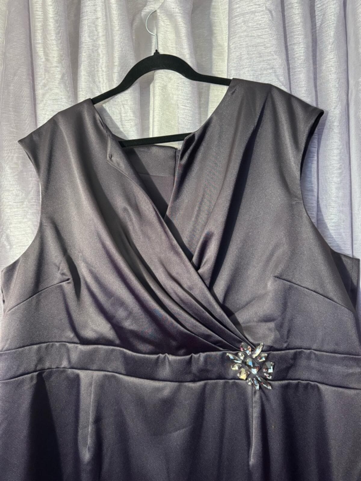 dressbarn Plum Satin Wrap-Front Midi Dress - Thumbnail 5