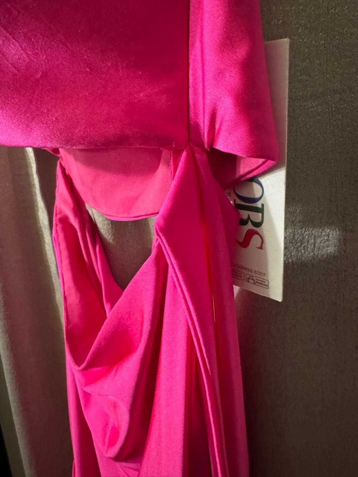One-Shoulder Bright Pink Maxi Skirt with Side Slit - Thumbnail 3