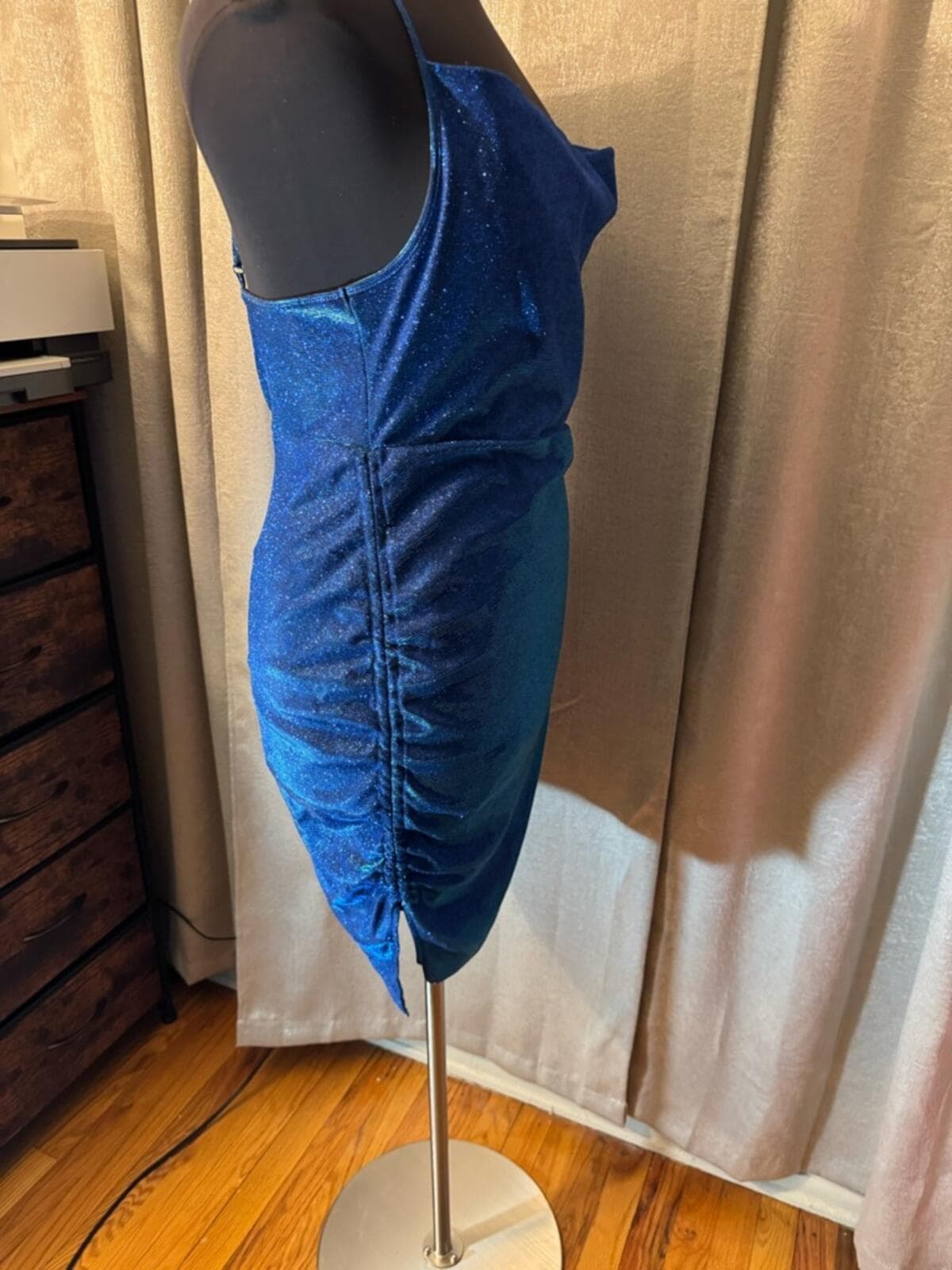 SHEIN Blue Glitter Cowl Neck Mini Dress - Thumbnail 3