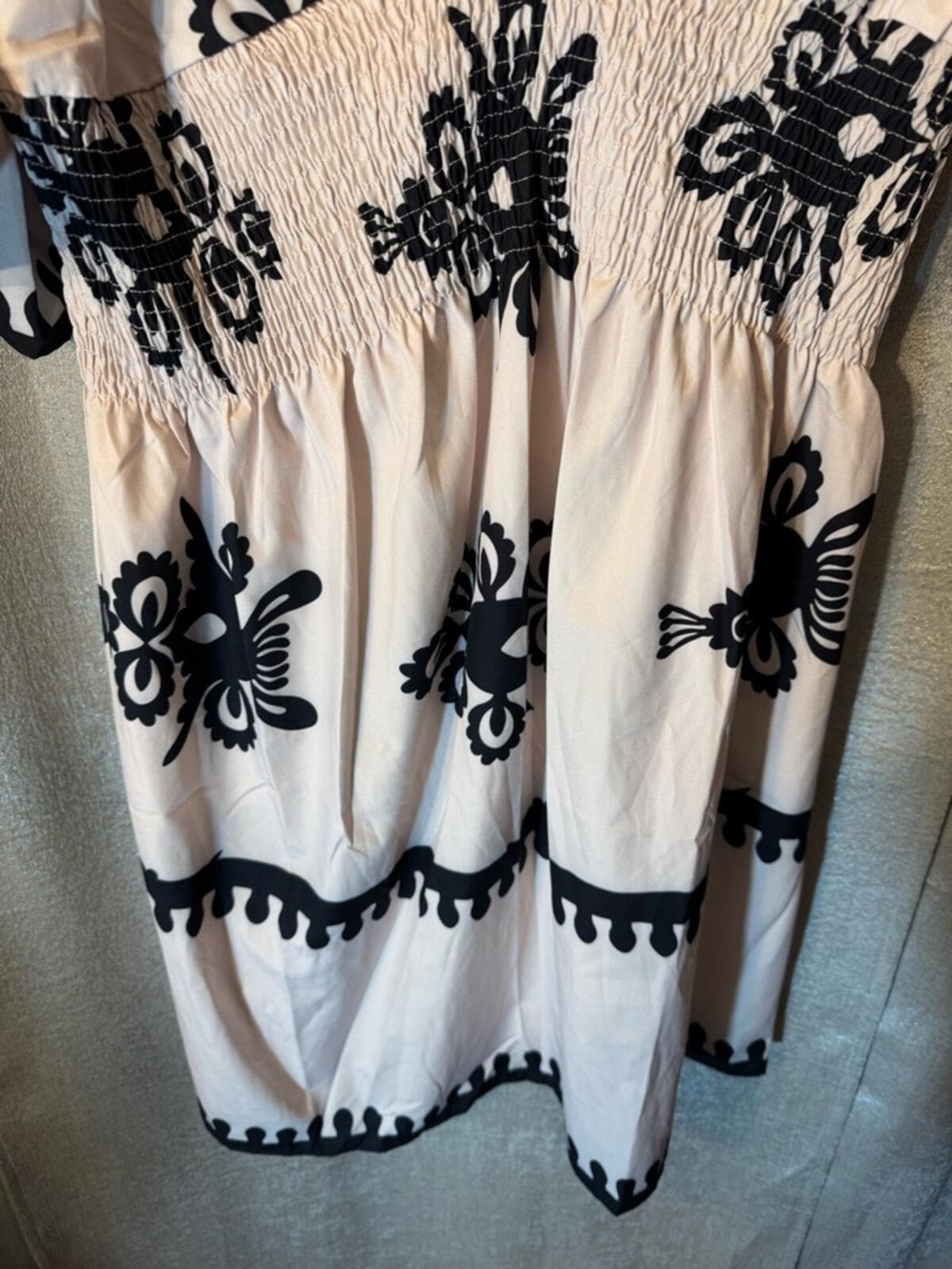 Plus Size Cream Midi Dress with Black Embroidery - Thumbnail 4