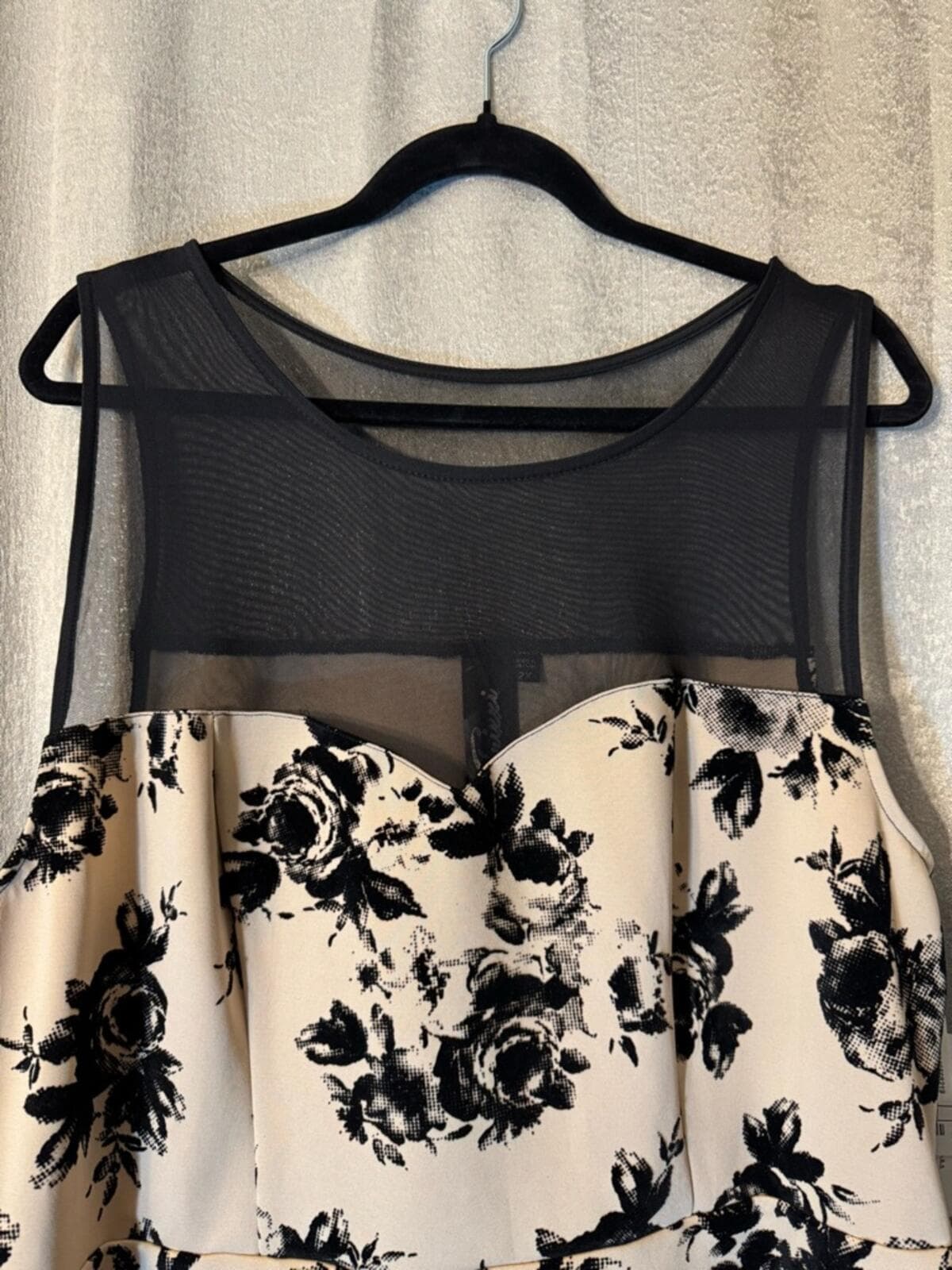 Trixxi Cream Mini Dress with Black Floral Print and Sheer Yoke - Thumbnail 3