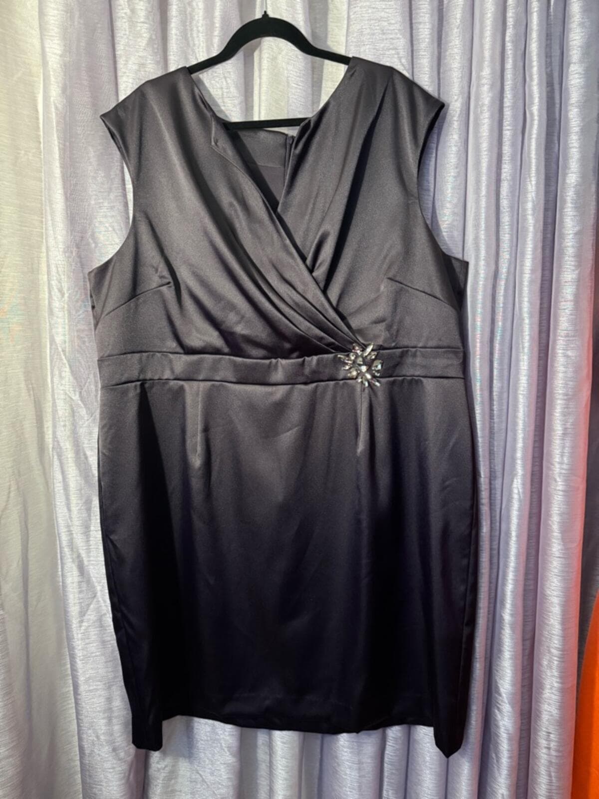 dressbarn Plum Satin Wrap-Front Midi Dress - Thumbnail 6