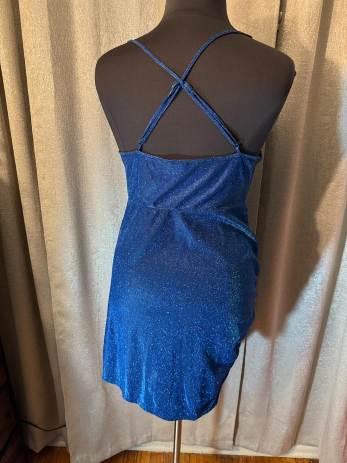 SHEIN Blue Glitter Cowl Neck Mini Dress - Thumbnail 4