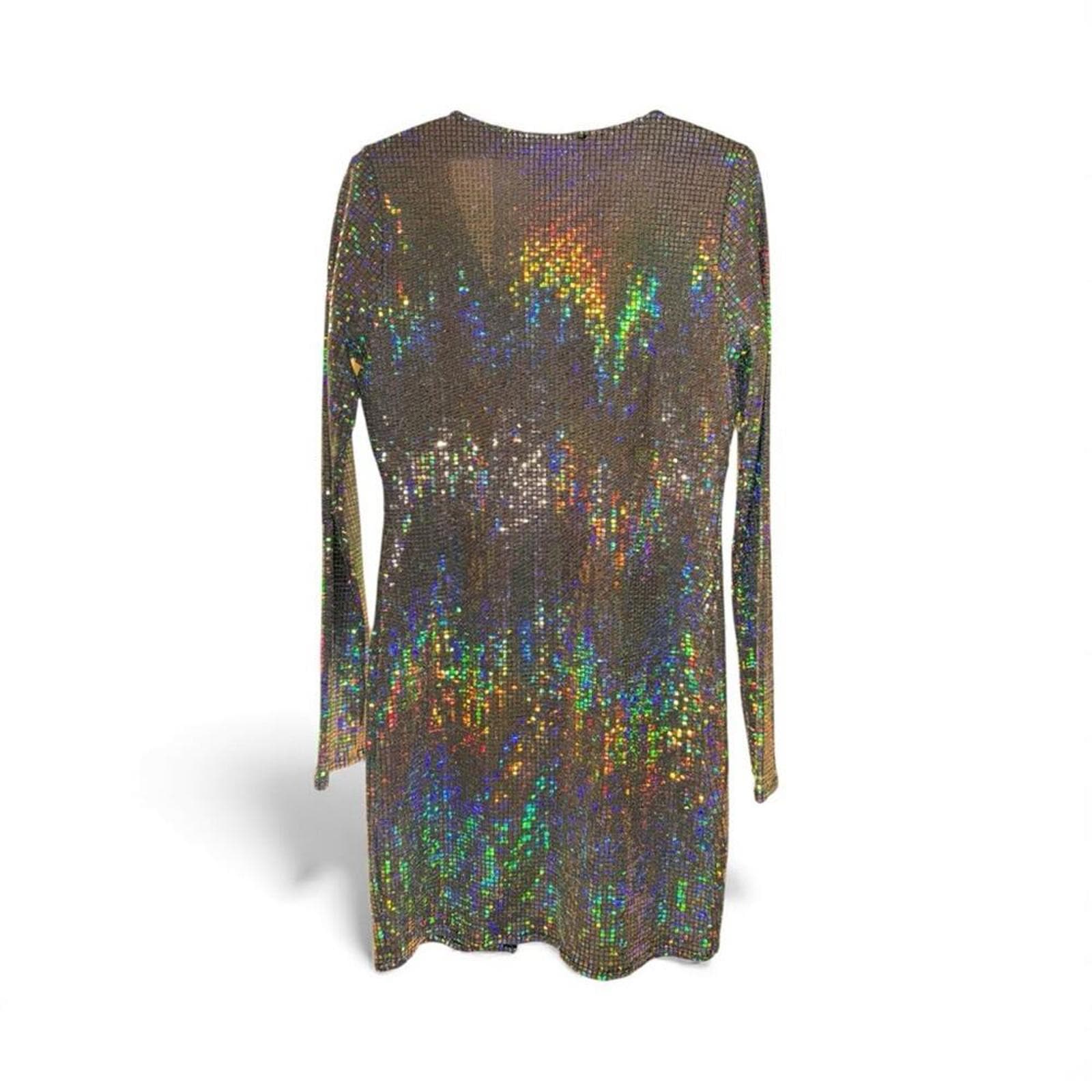 AKIRA Shimmering Silver Long Sleeve Dress - Thumbnail 3