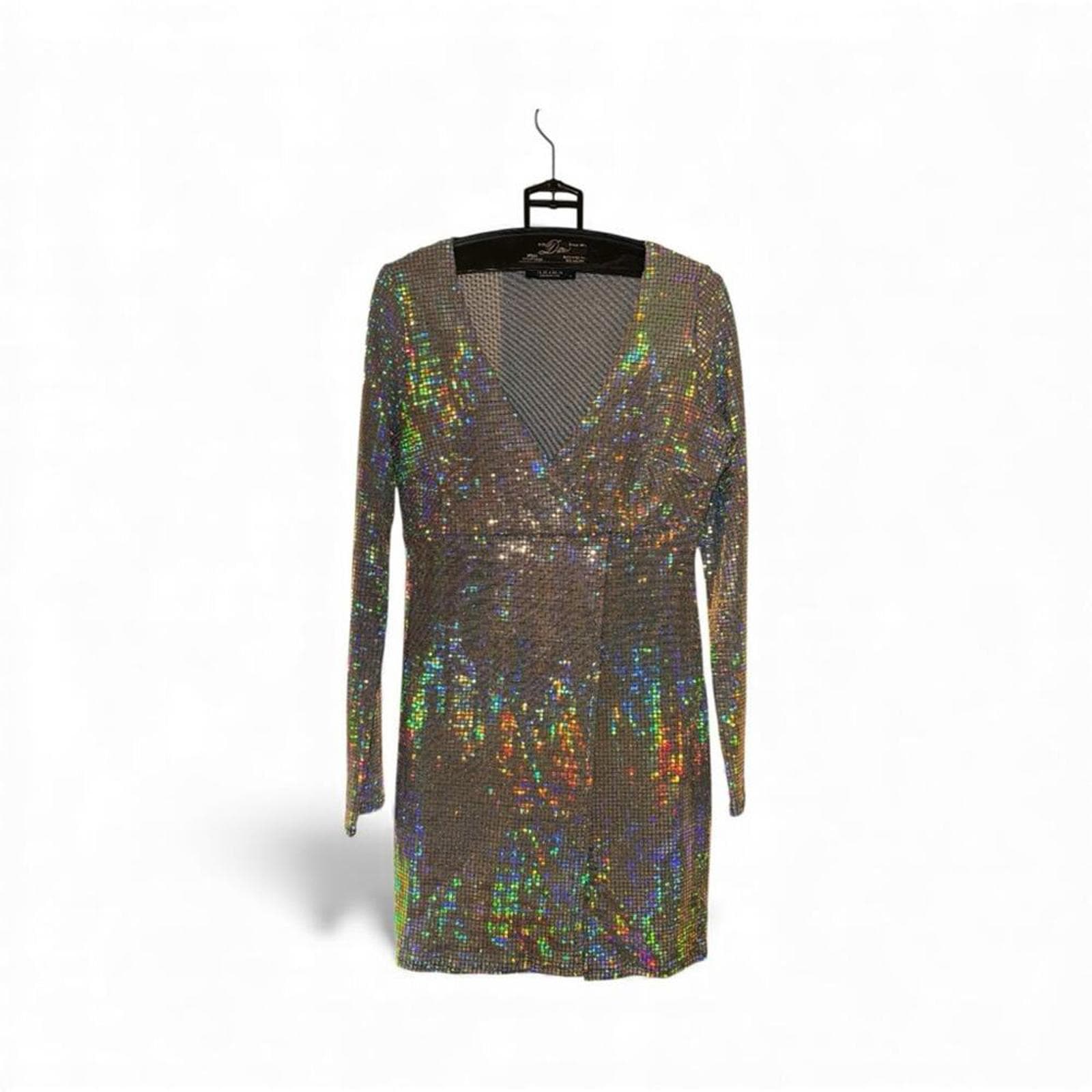 AKIRA Shimmering Silver Long Sleeve Dress - Thumbnail 2