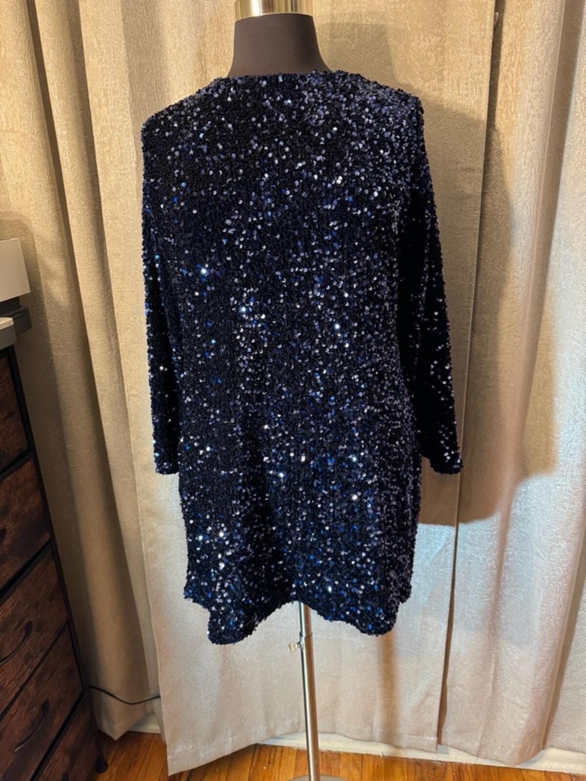 H&M Navy Blue Sequin Long-Sleeve Dress - Thumbnail 2