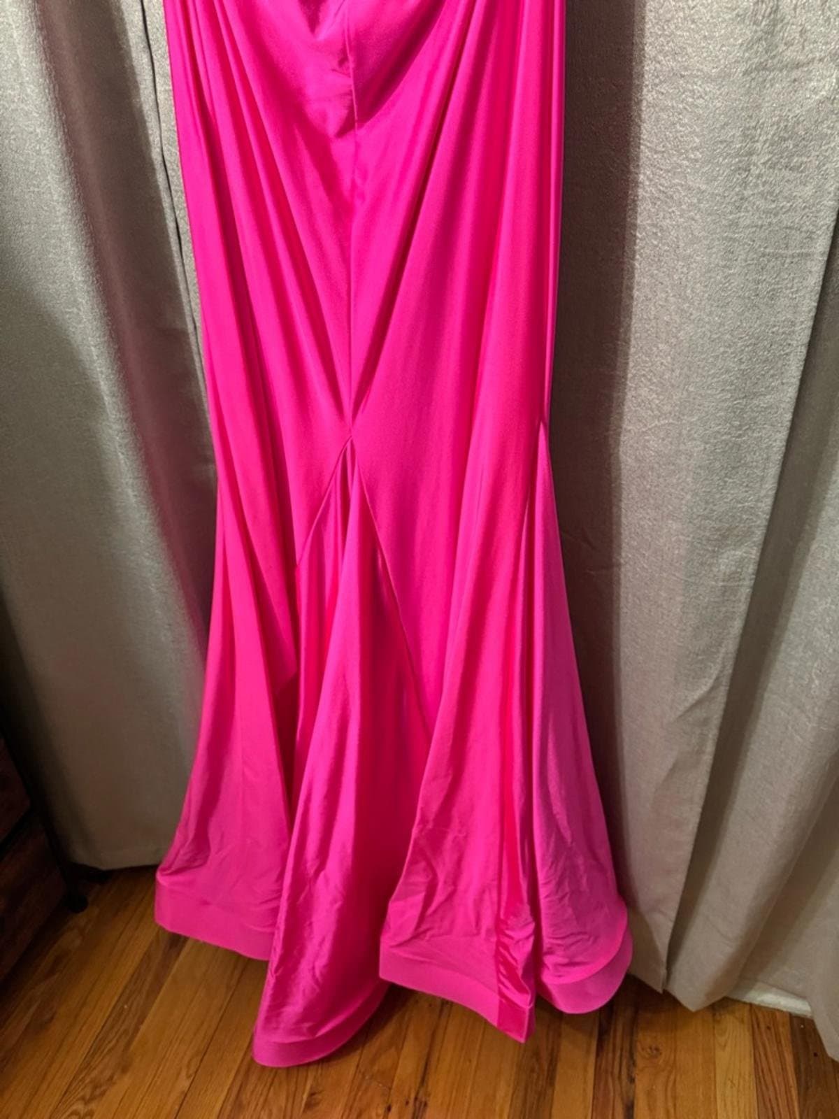 One-Shoulder Bright Pink Maxi Skirt with Side Slit - Thumbnail 6
