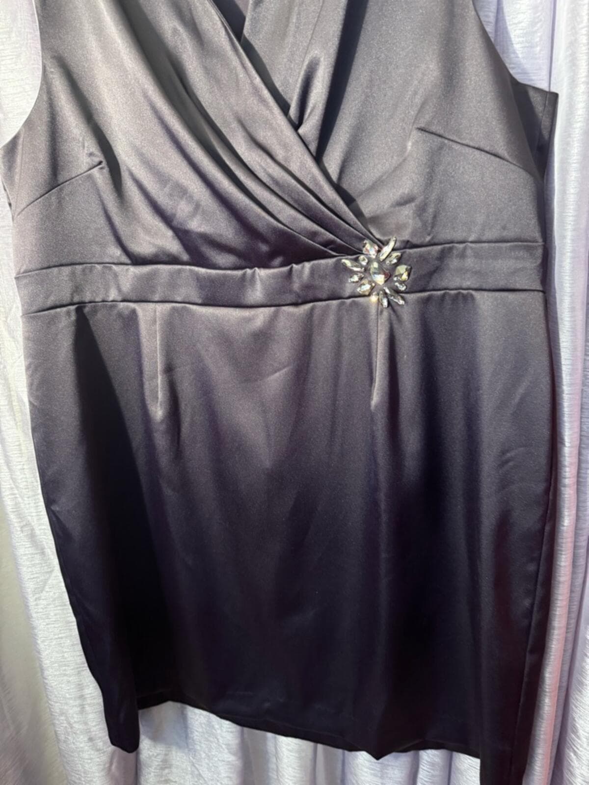 dressbarn Plum Satin Wrap-Front Midi Dress - Thumbnail 4