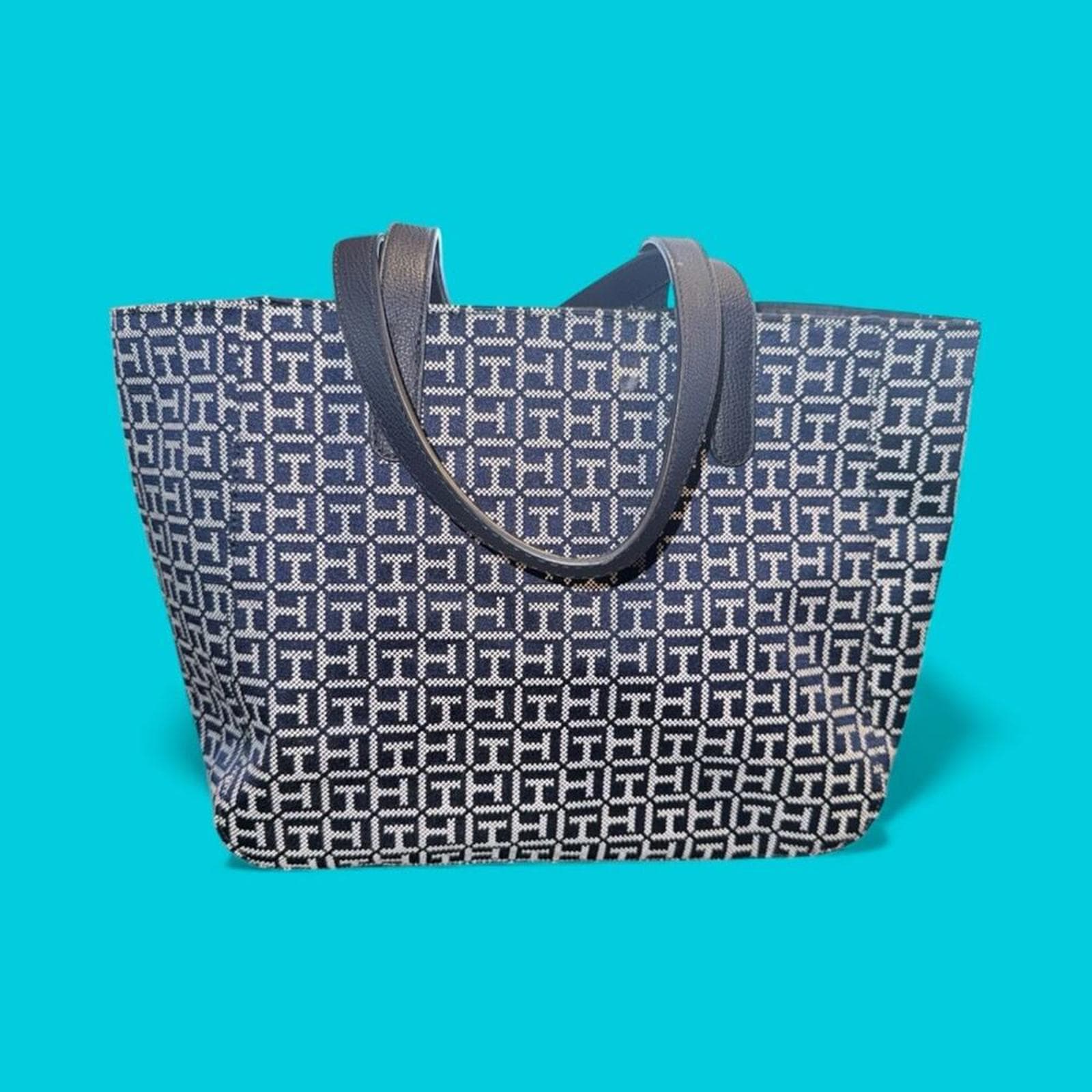 Tommy Hilfiger Navy and White Geometric Tote - Thumbnail 2