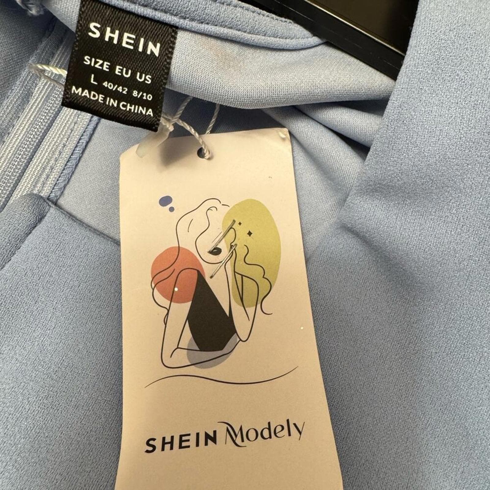 SHEIN Light Blue Lace Sleeve Dress - Thumbnail 4