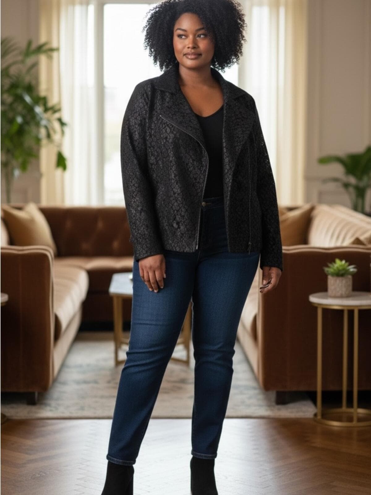Lane Bryant Black Textured Moto Jacket - Image 1