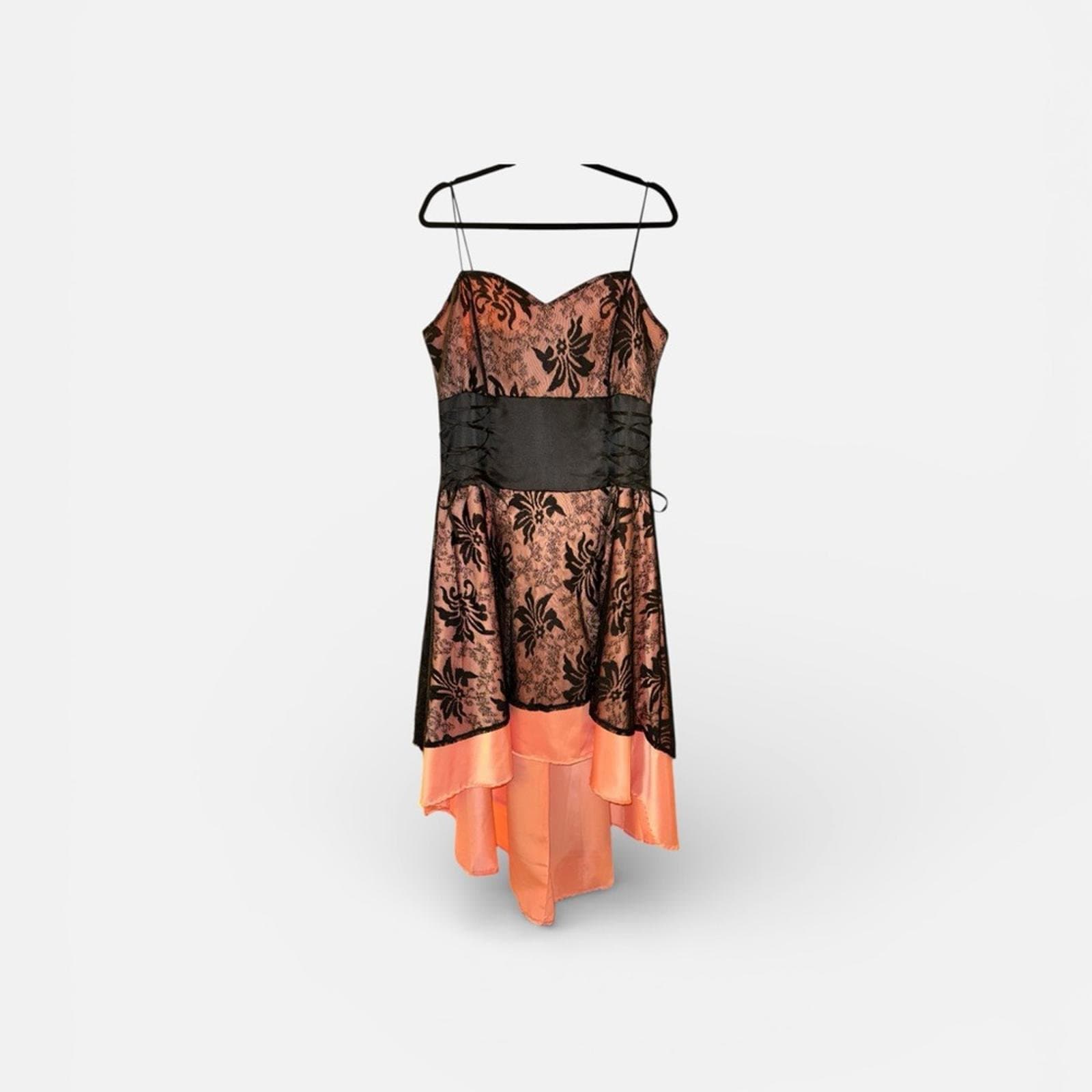Chic Black and Pink High Low Lace Dress - Thumbnail 2
