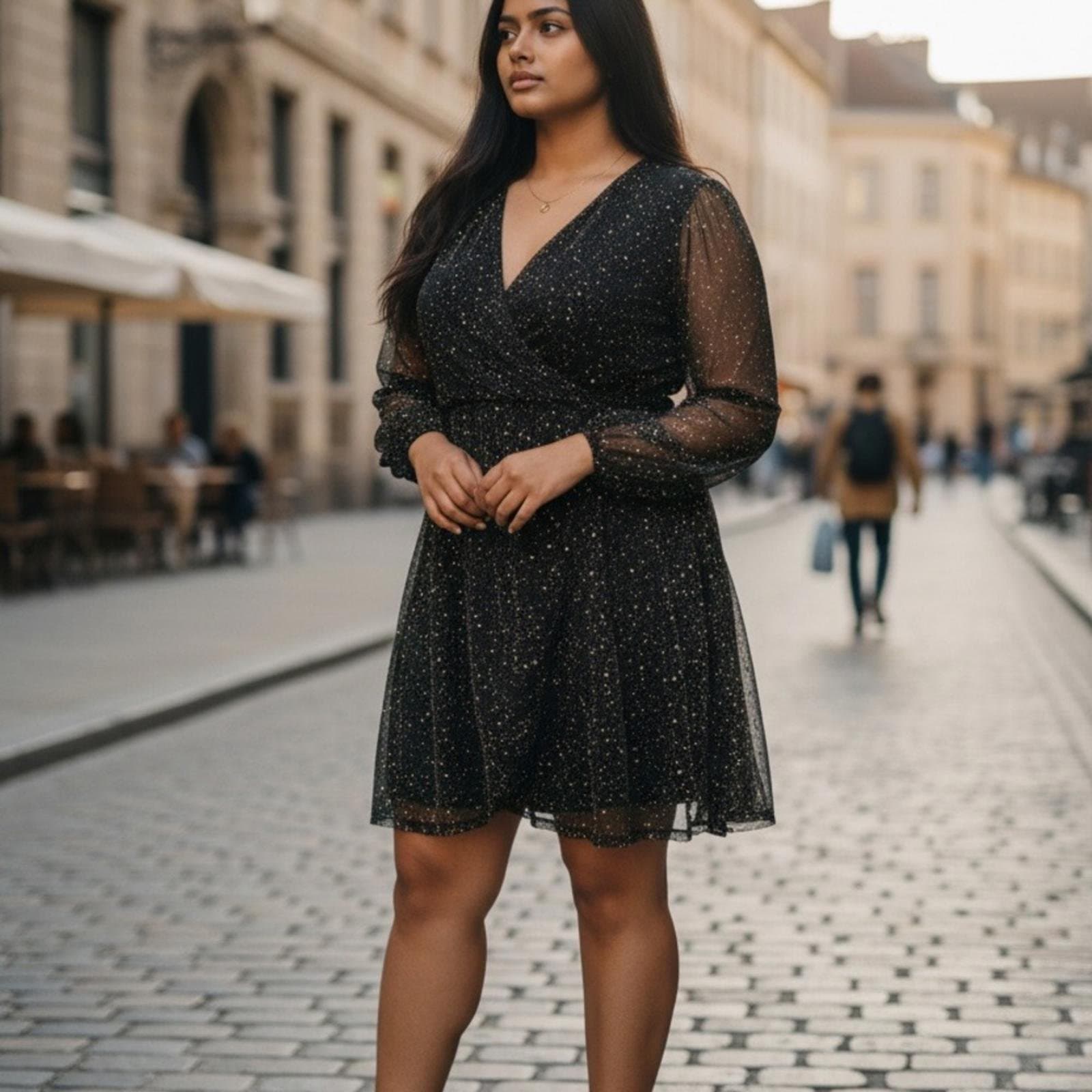 SHEIN Black Glitter Long Sleeve Dress - Image 1