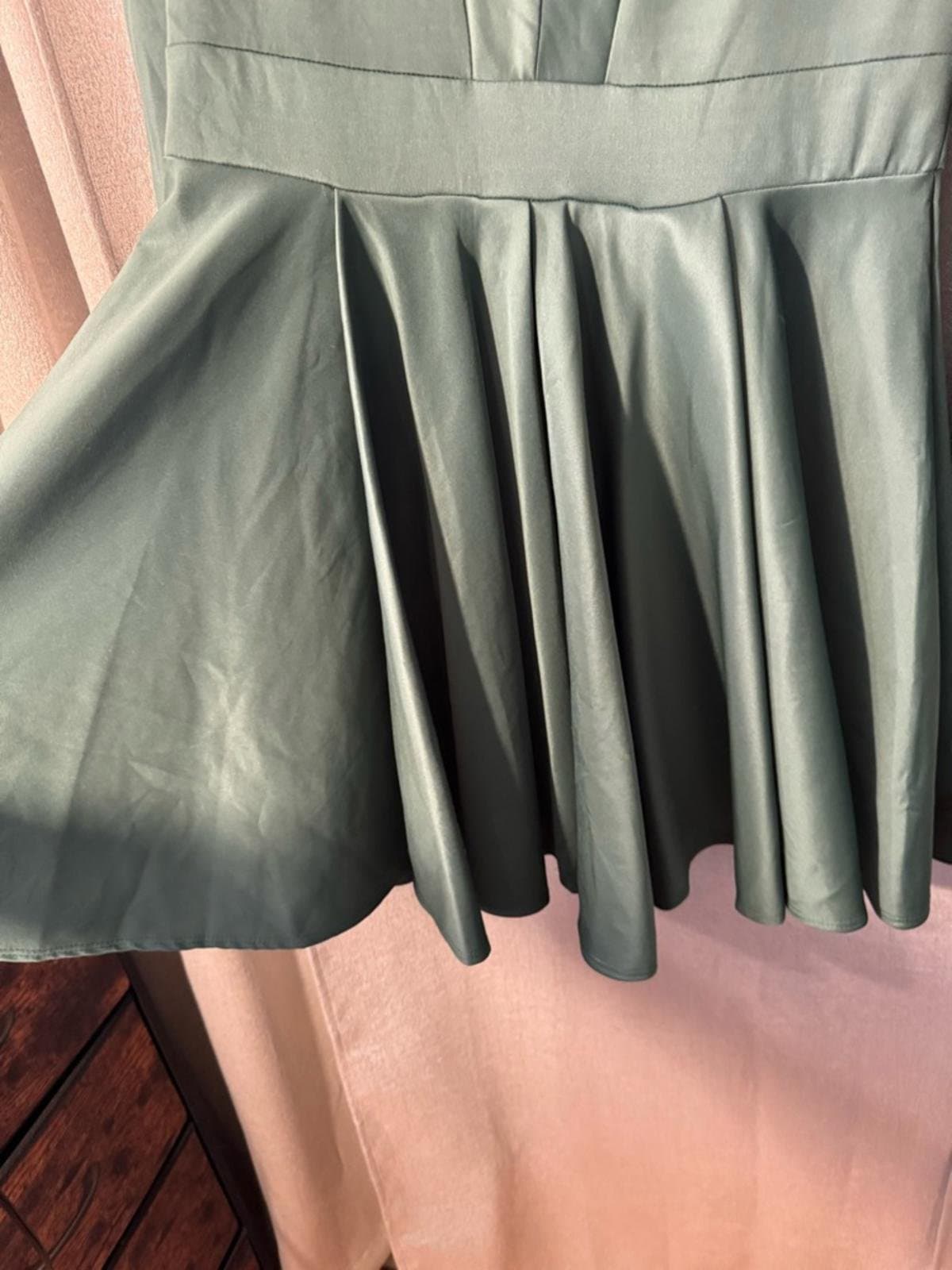 Elle Olive Green V-Neck Long Sleeve Dress - Thumbnail 4