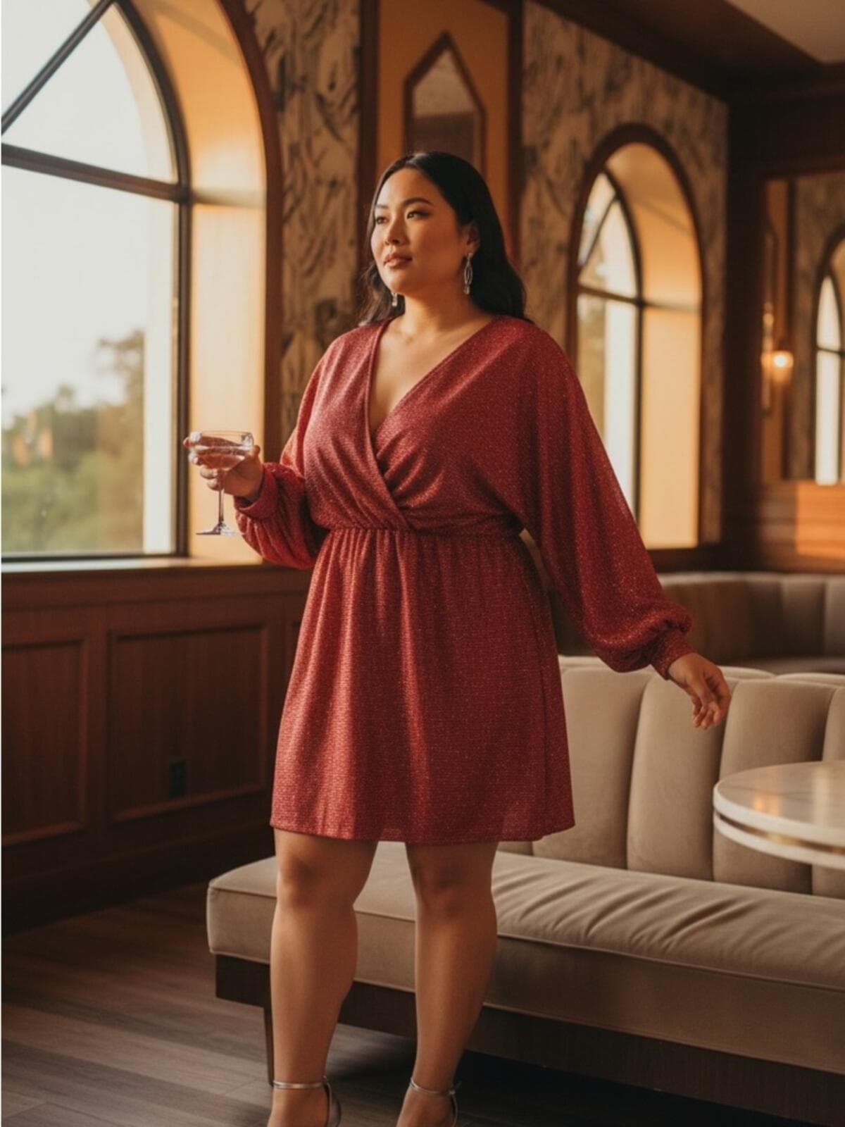 BloomChic Shimmery Red Wrap Dress - Image 1