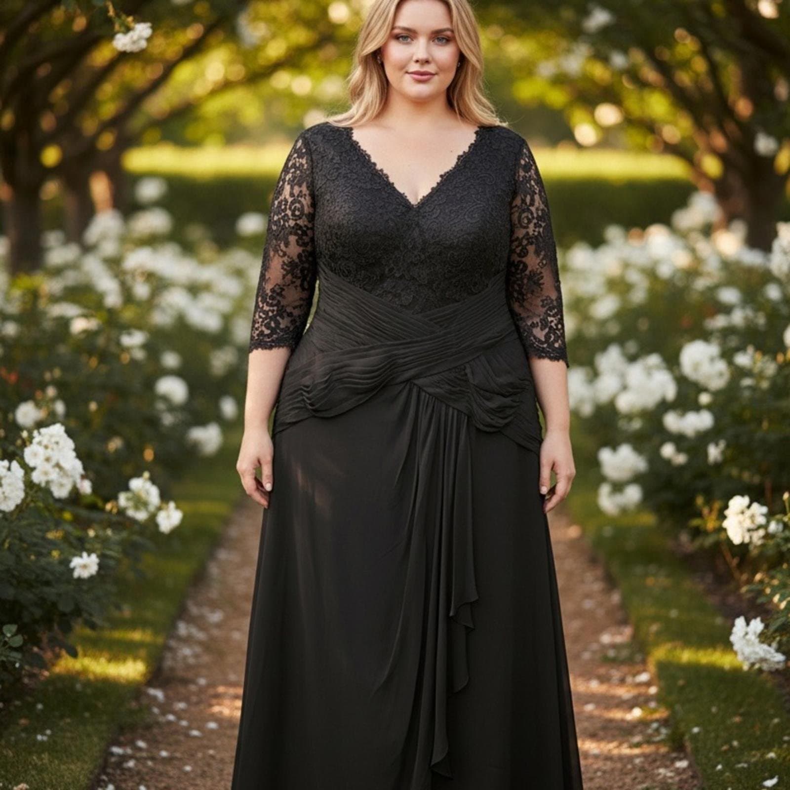 Azazie Elegant Black Lace Long Sleeve Gown - Image 1
