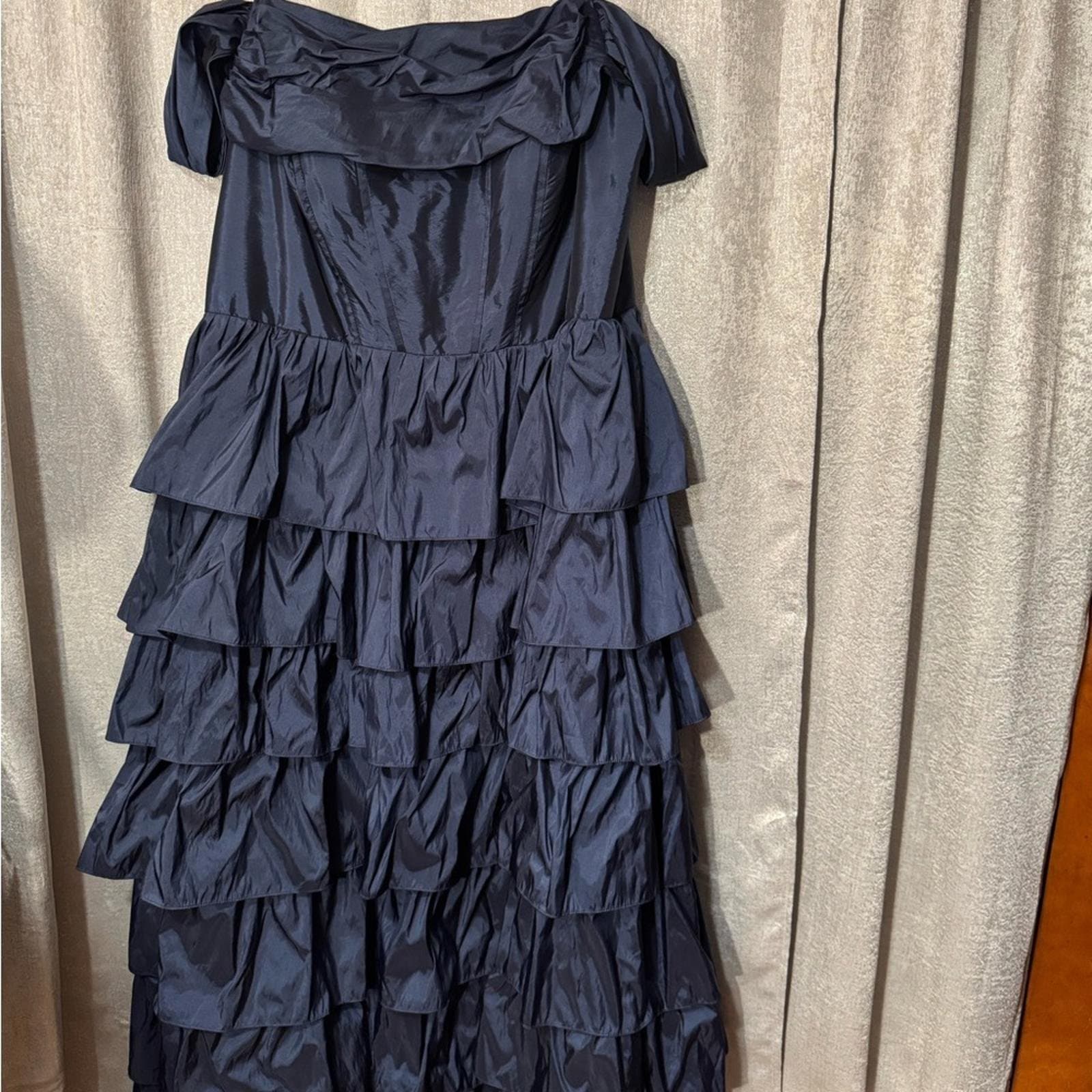 Chic Navy Blue Strapless Tiered Dress - Thumbnail 2