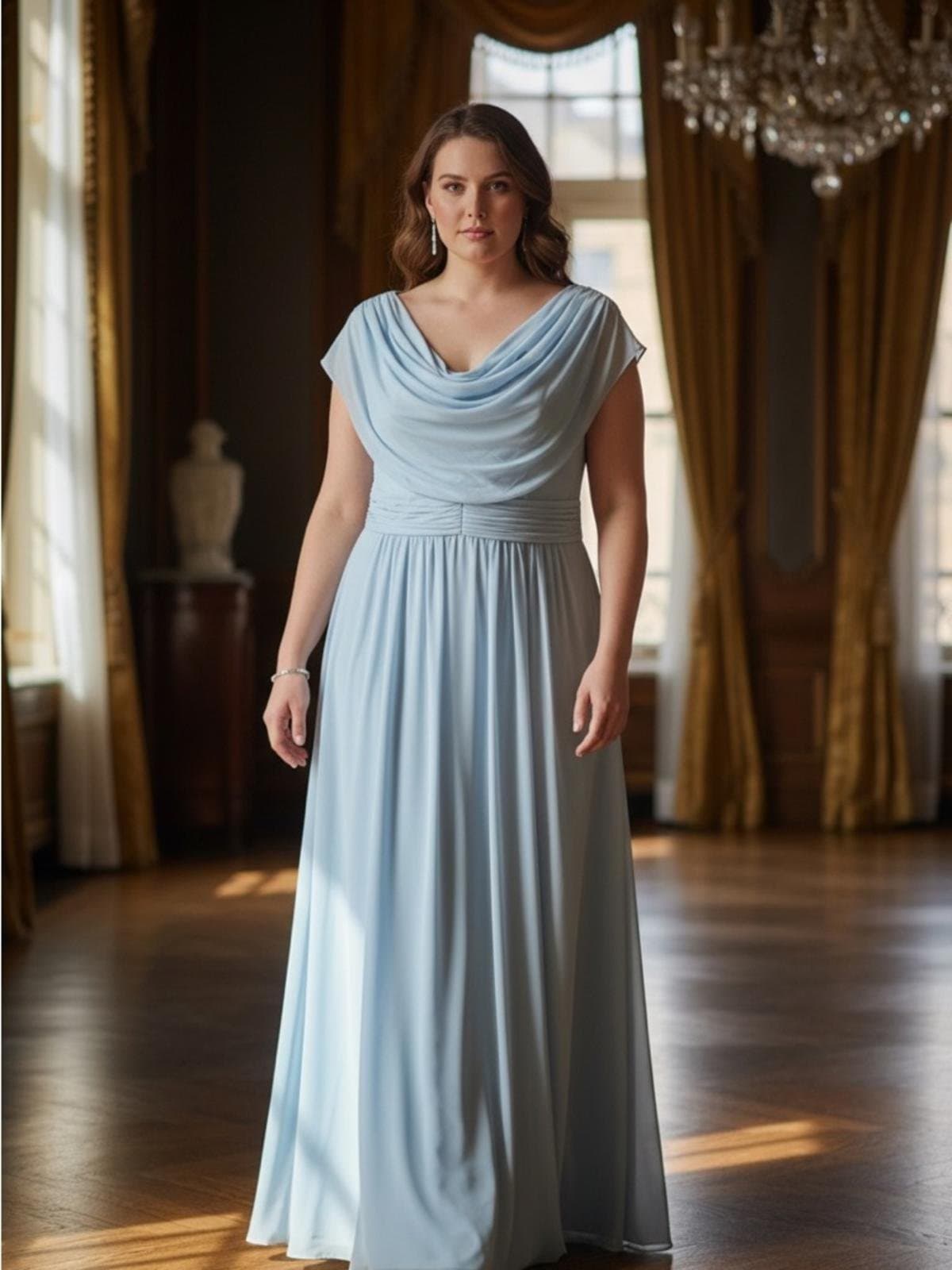 Azazie Light Blue Draped Cowl Neck Maxi Dress - Image 1