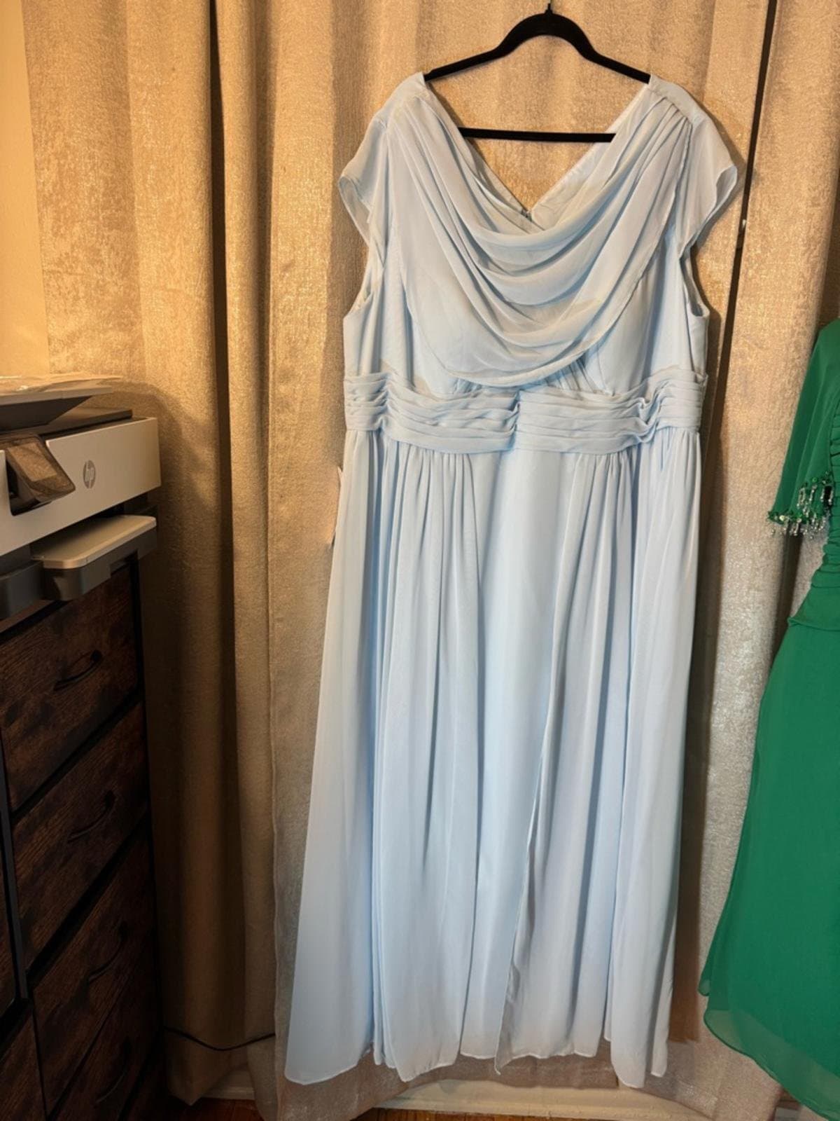 Azazie Light Blue Draped Cowl Neck Maxi Dress - Thumbnail 2