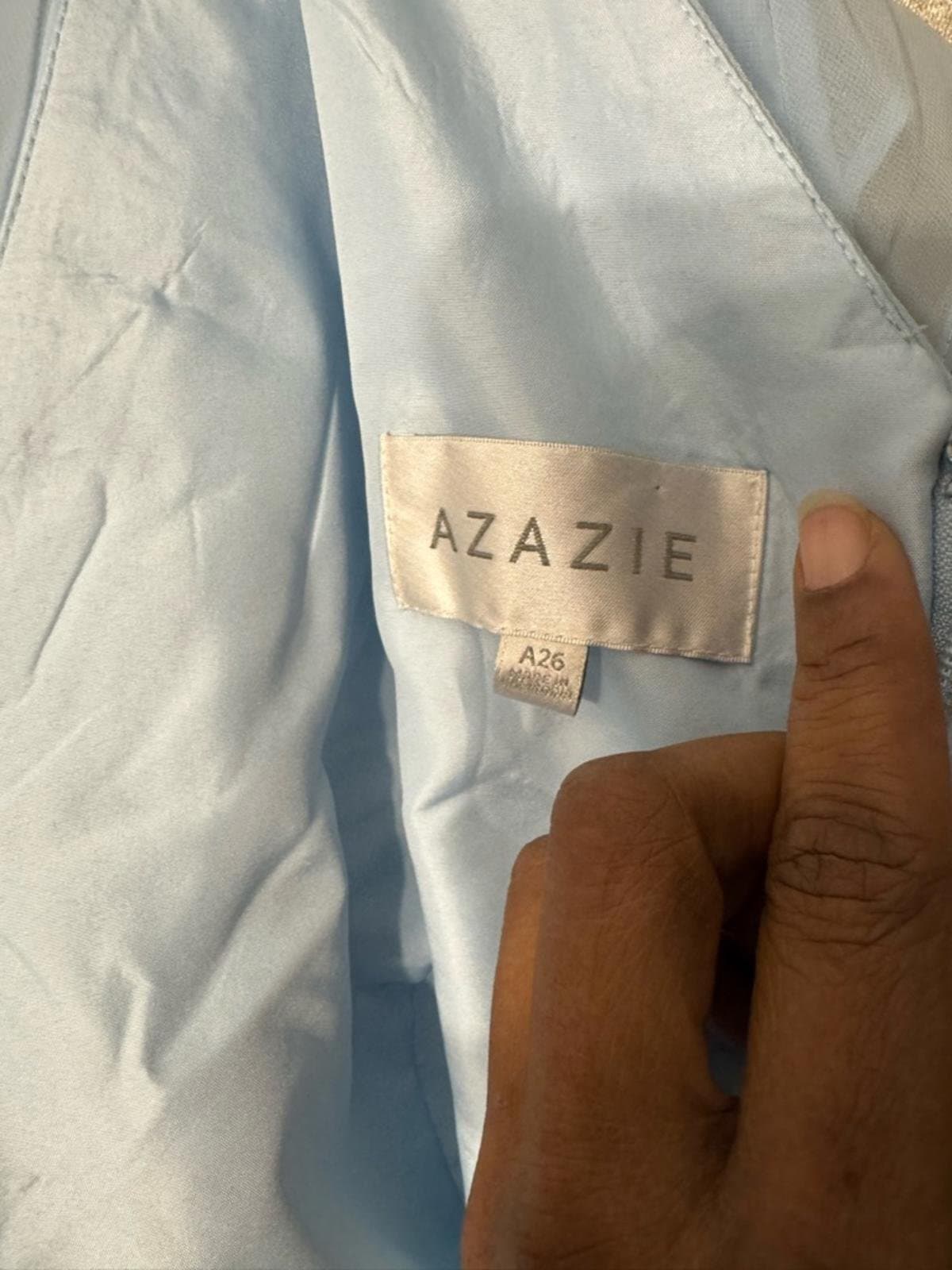 Azazie Light Blue Draped Cowl Neck Maxi Dress - Thumbnail 6