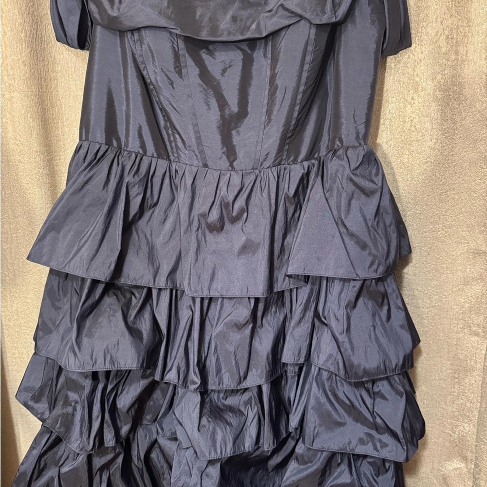 Chic Navy Blue Strapless Tiered Dress - Thumbnail 3