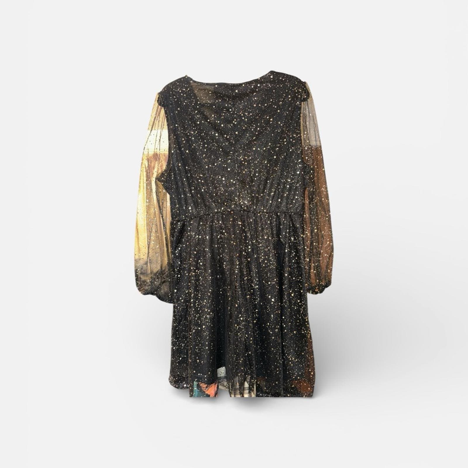SHEIN Black Glitter Long Sleeve Dress - Thumbnail 3