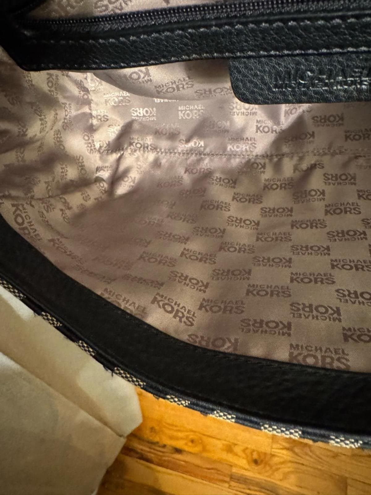 Michael Kors Beige and Black MK Logo Barrel Satchel with Leather Trim - Thumbnail 12