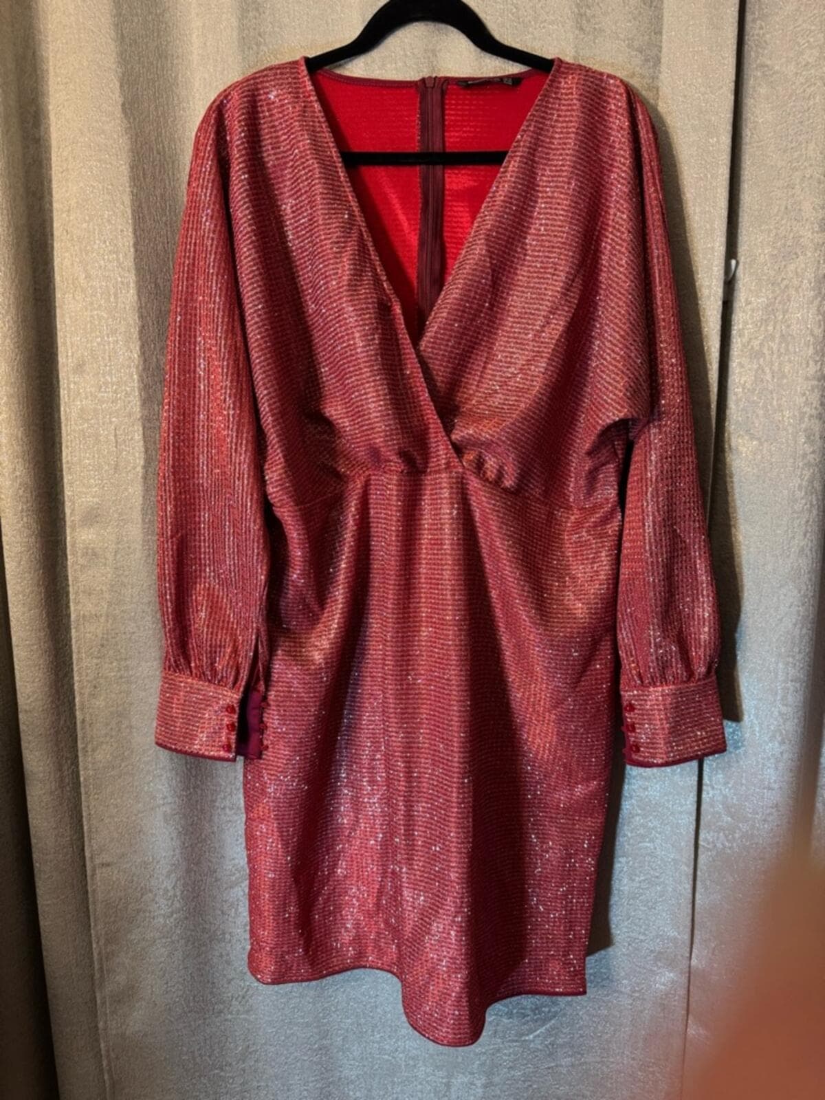BloomChic Shimmery Red Wrap Dress - Thumbnail 2