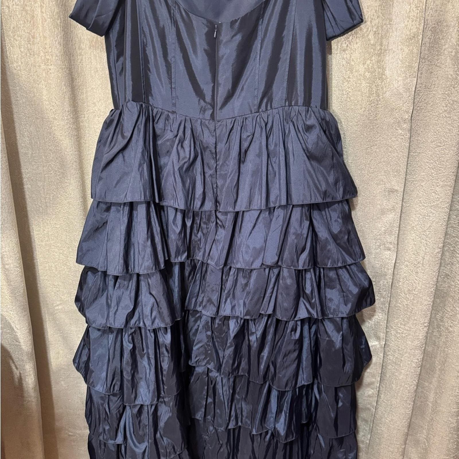 Chic Navy Blue Strapless Tiered Dress - Thumbnail 4