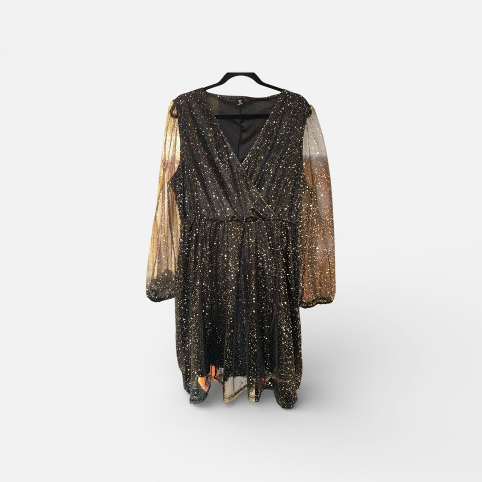 SHEIN Black Glitter Long Sleeve Dress - Thumbnail 2